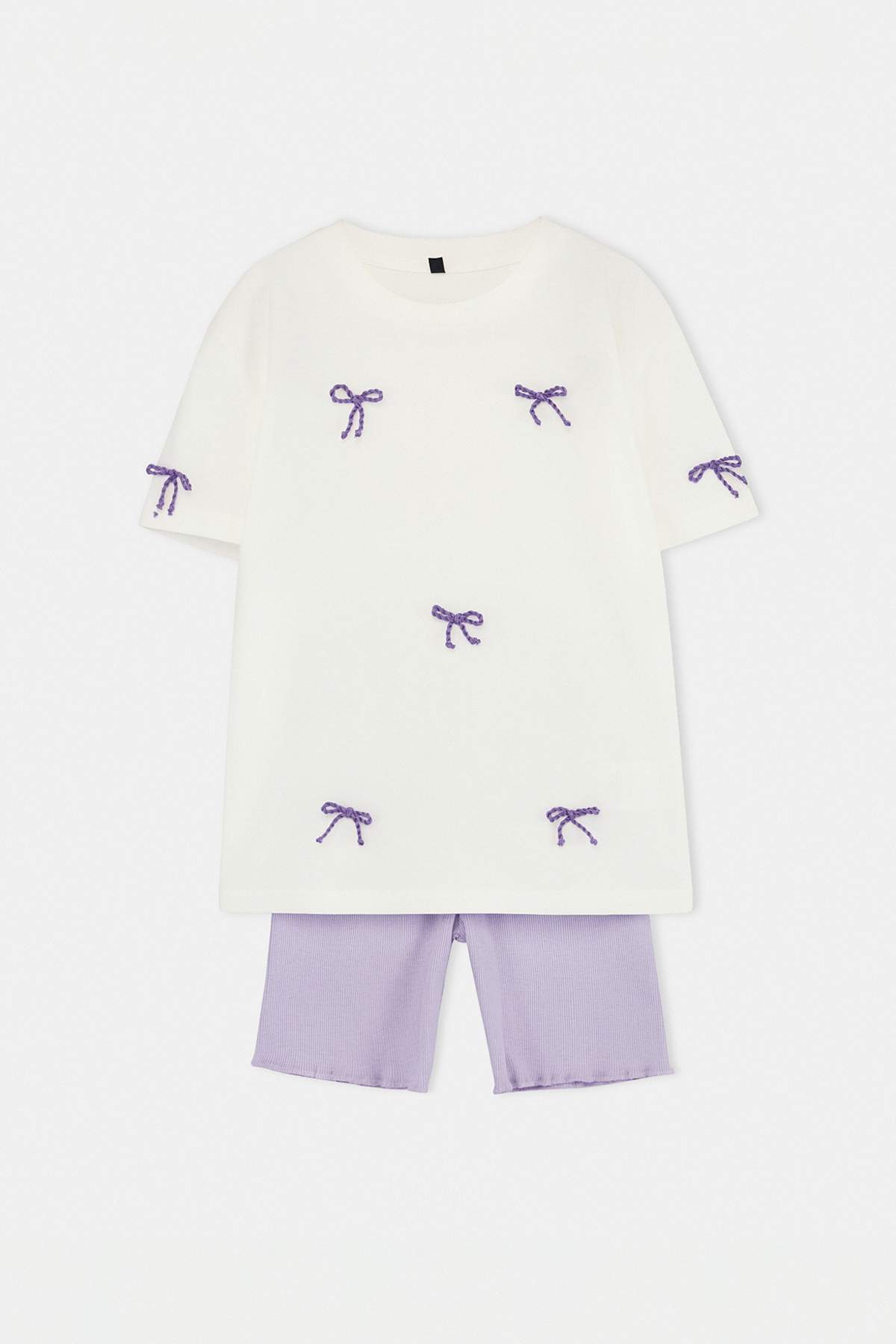 TRENDYOLKIDS Ecru Einfarbiges Strick-Unterteil - Oberes Teil Set TKDSS26AU00033