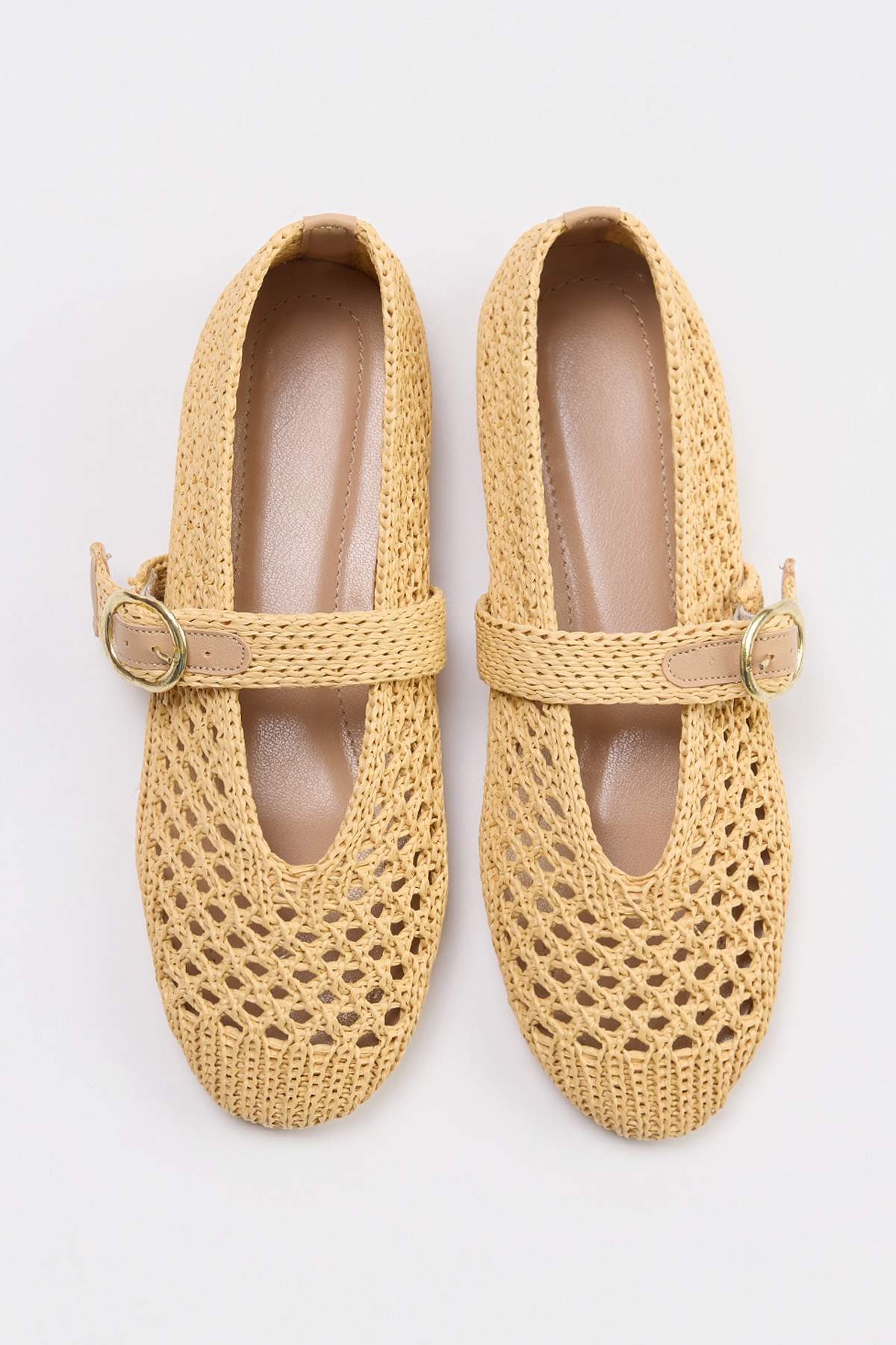 TRENDYOL SHOES Kamelfarbenes gestricktes Damen-Mary-Jane-Ballett-Ballett-Turn...