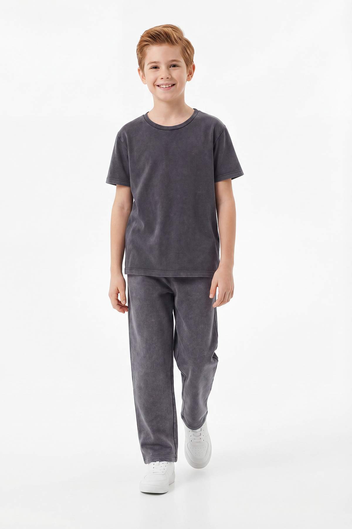 Trendyolmilla  Antrasit Düz Örme Erkek Çocuk Asit Yıkamalı Alt - Üst Takım TKDSS26AU00011