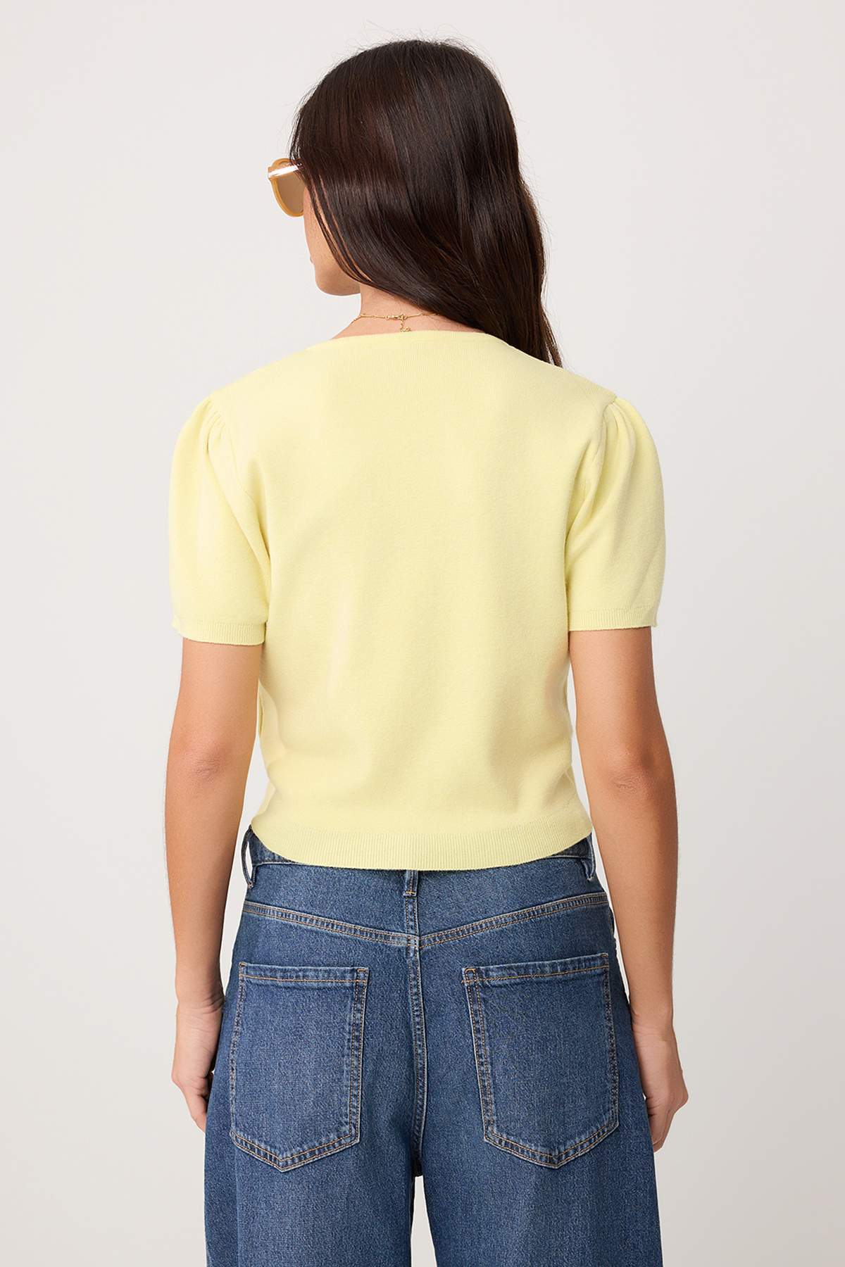 Trendyolmilla  Sarı Basic Yumuşak Straplez Bluz- Bisiklet Yaka Hırka Takım Triko Hırka TWOSS26HI00010 - Görsel 5