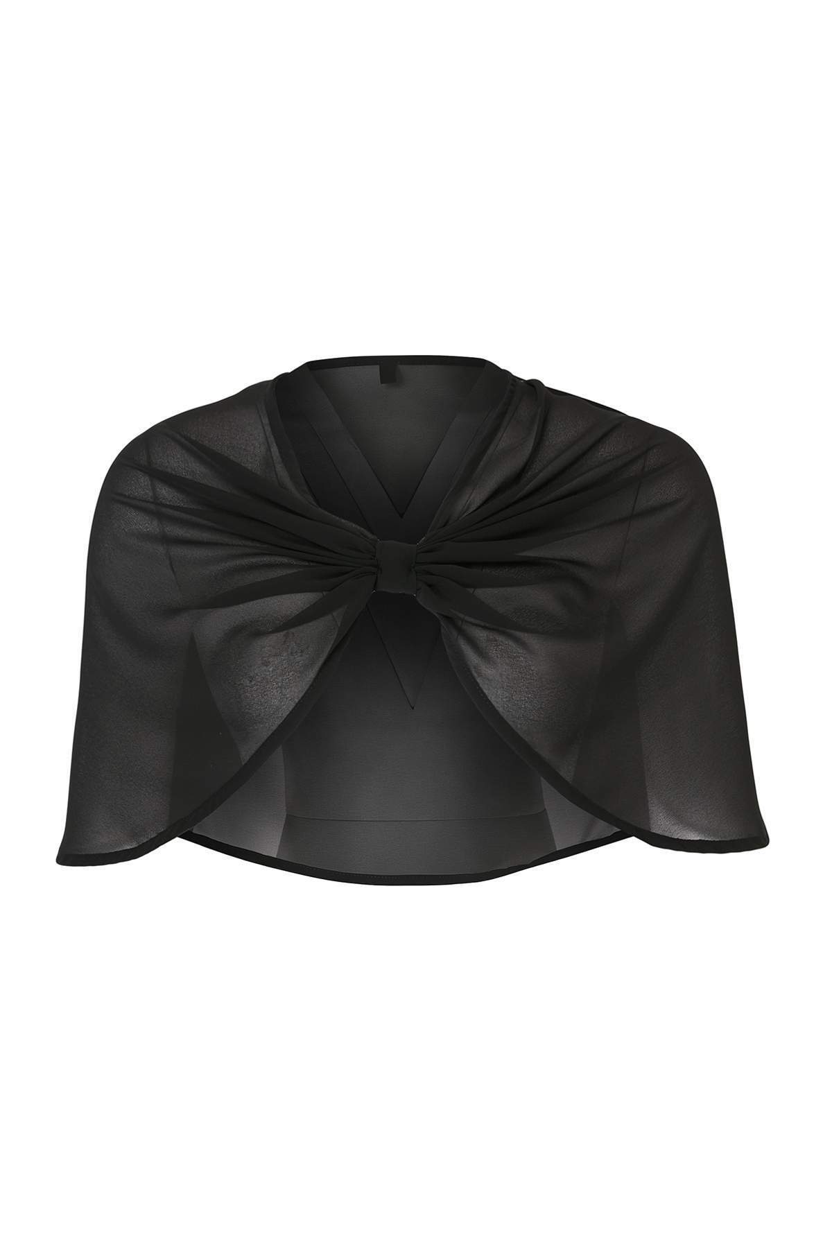 Trendyolmilla  Siyah Düğüm Detaylı Pelerin Bluz TPRSS26BZ00085