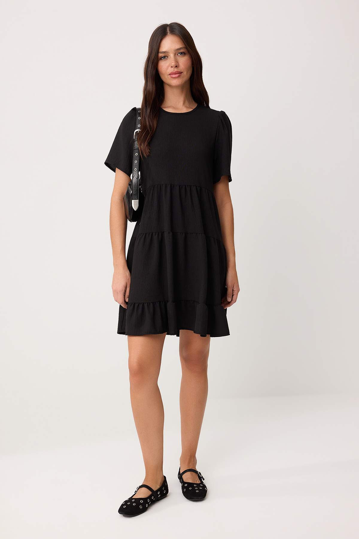 Trendyolmilla Siyah Düz Kısa / Mini Dokuma Elbise TWOSS26EL00984