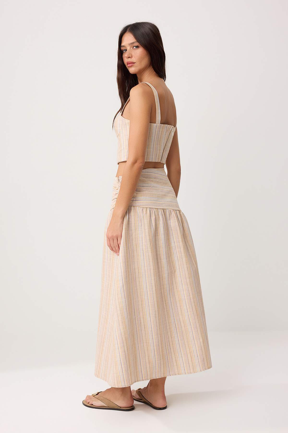 Trendyolmilla  Çok Renkli Simli Çizgili Bluz Etek Alt - Üst Takım TWOSS26AU00101 - Görsel 4