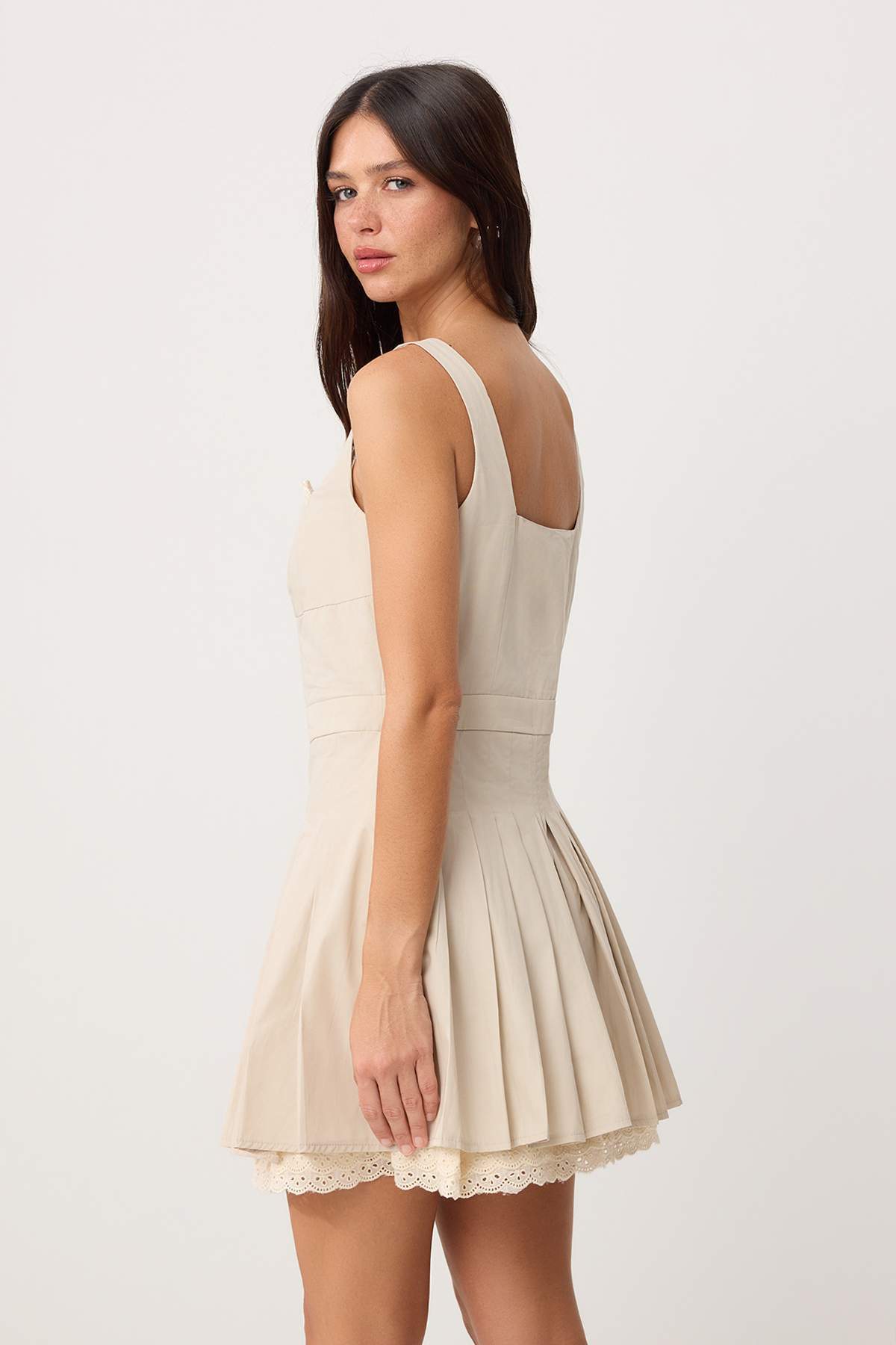 Trendyolmilla  Bej Mini Brode Detaylı Dokuma Elbise TWOSS26EL01037 - Görsel 4