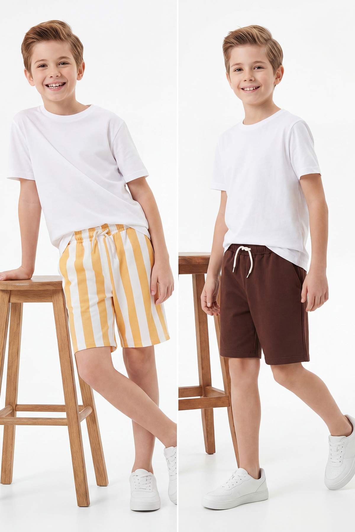 Trendyolmilla Kids Kahverengi 2'li Çizgili Örme Erkek Çocuk Şort & Bermuda TKDSS26SR00017