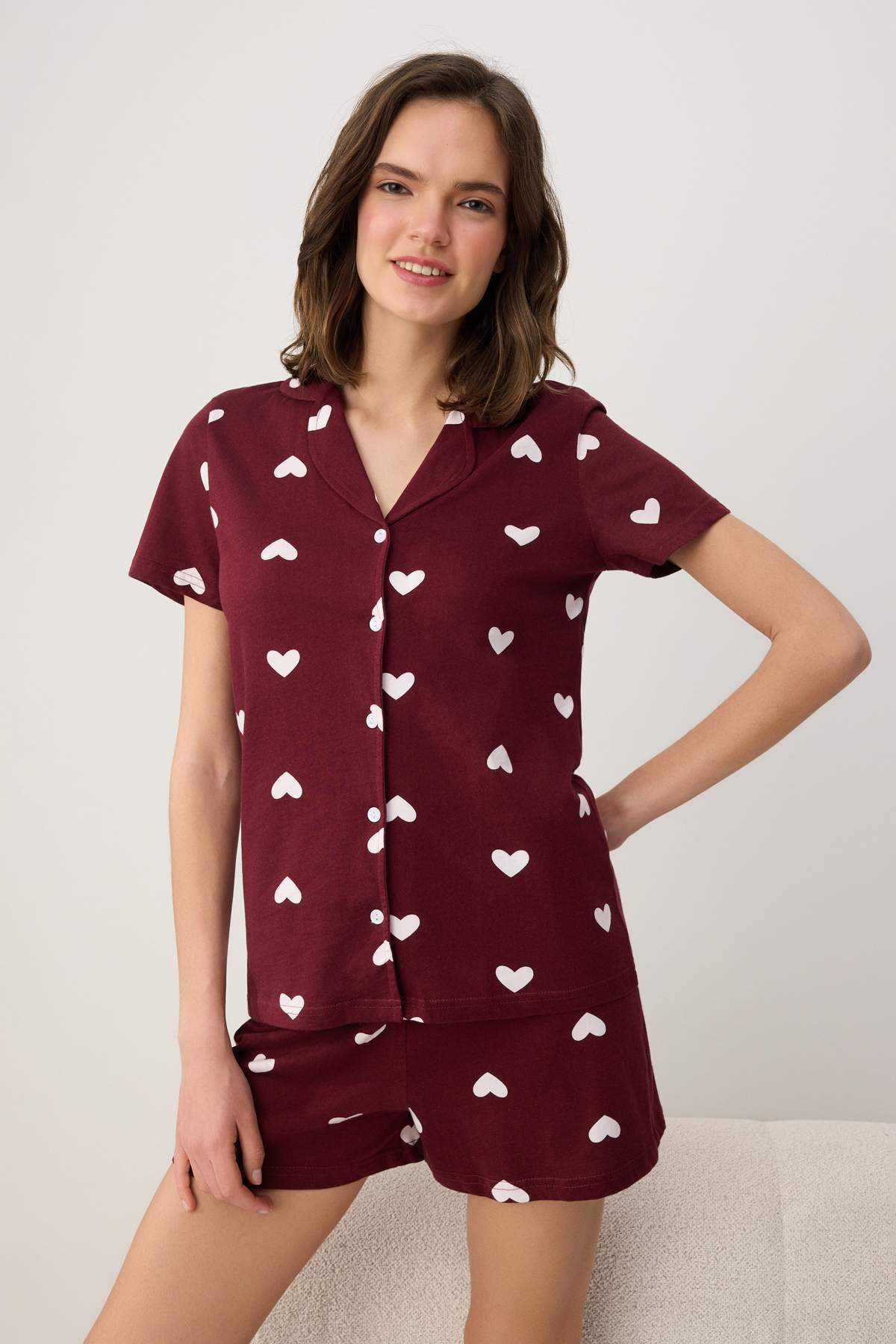Trendyolmilla Bordo %100 Pamuklu Kalpli Şortlu Örme Pijama Takımı THMSS21PT0756