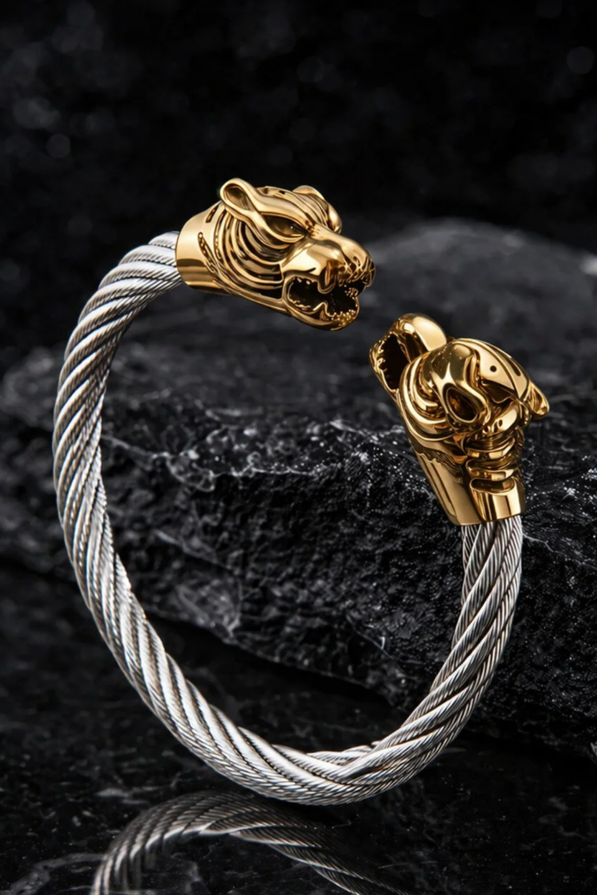Viking Gold Plated Lion Head – Men's Steel Bracelet Symbolizing Strength, Courage and Loyalty