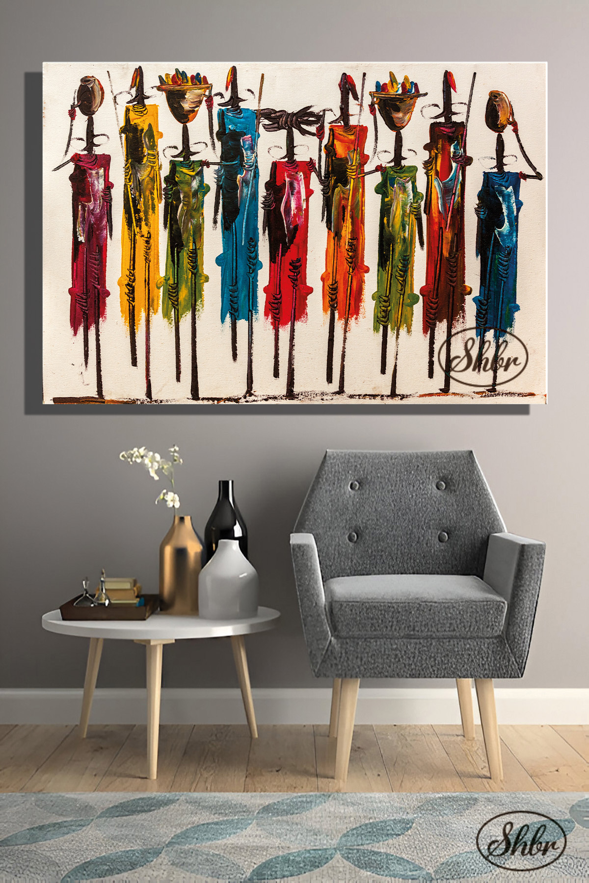 Single, Horizontal, Canvas, Decorative, Wall, Painting , Totem, African Women, Illustration,