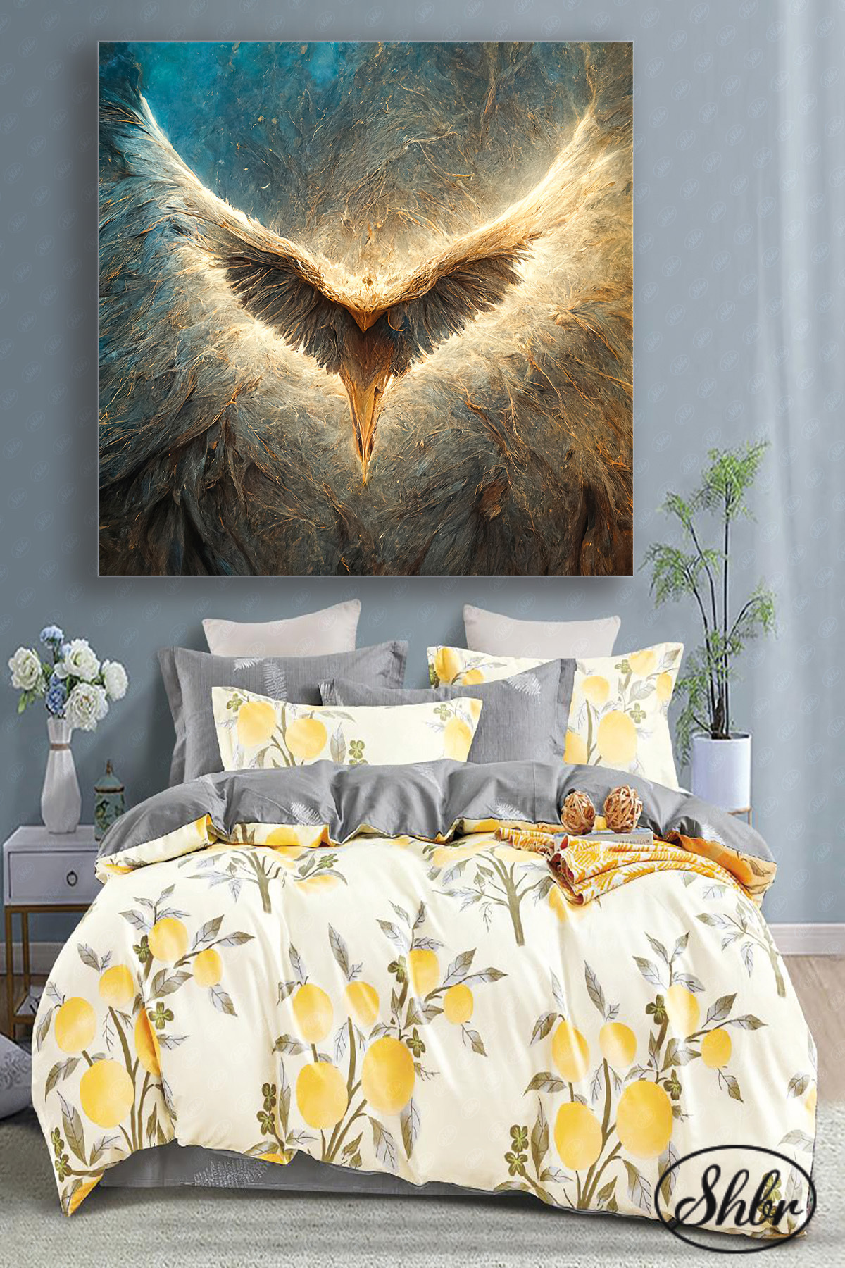 Single Square Canvas Wall Table Living Room Bedroom Kitchen Cafe Office Phoenix Illustration