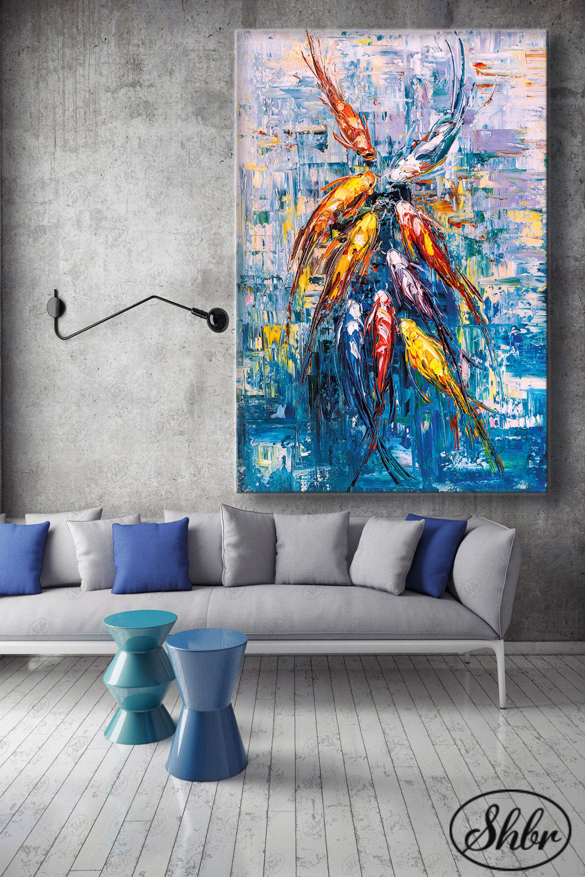 Single Vertical Decorative Canvas Table Living Room Bedroom Cafe Office Oil Painting Effect Koi Fish
