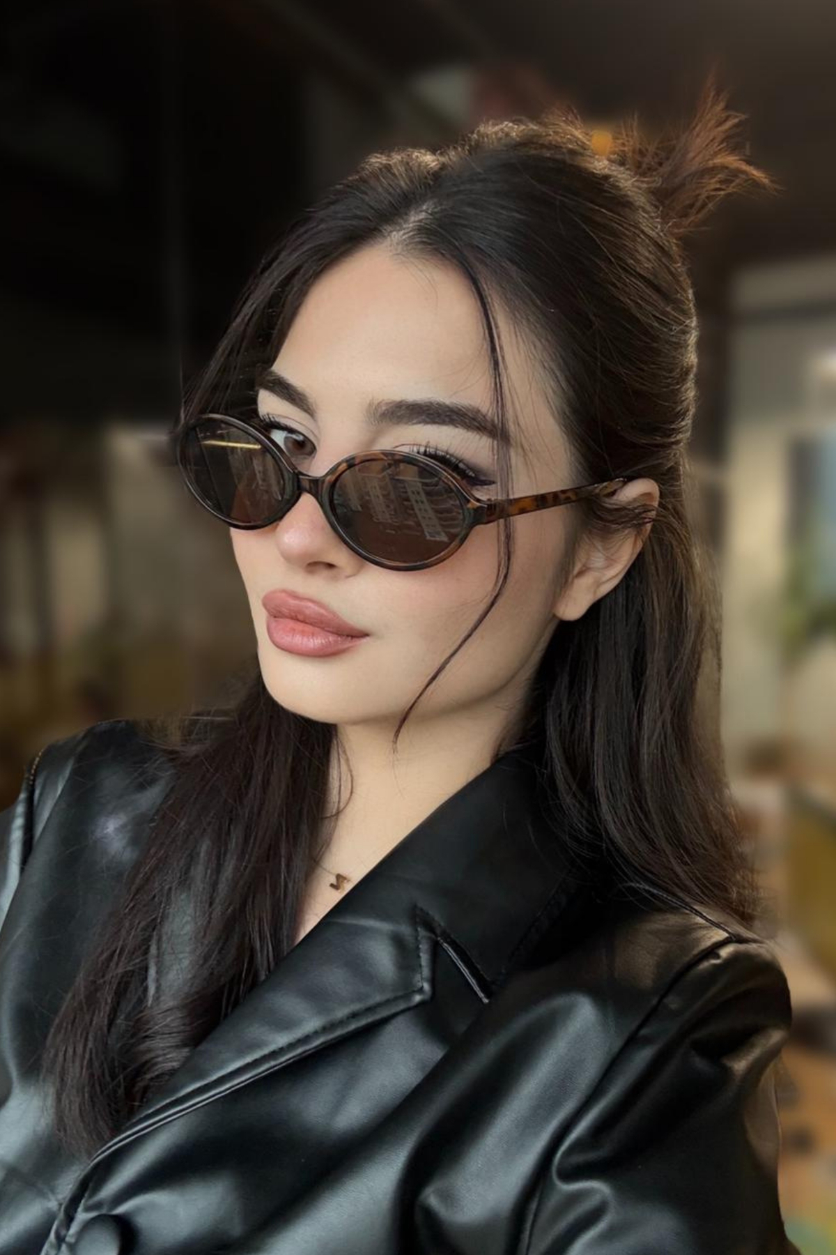 happy line Narrow oval cat eye güneş gözlüğü - ÖZEL DERİ KILIF SİLME BEZİ HEDİYELİ görsel 2