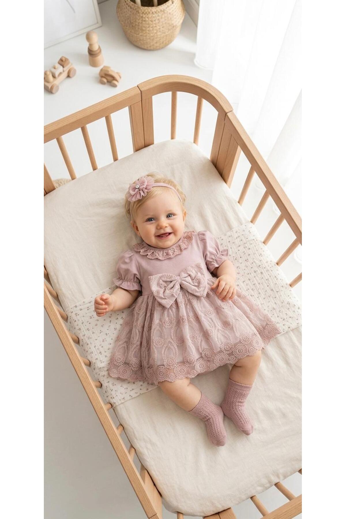 Baby Girl Mevlütlük Summer Dress Bandana Lace Newborn Hospital Release Wedding Dress Evening Dress 4024