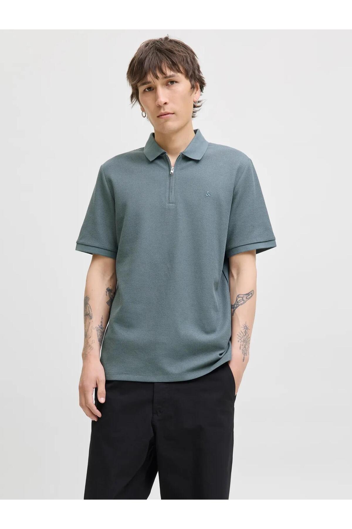 تی‌شرت مردانه پولو مدل Green2 Jjeaustin Zip Polo SS Noos کد 12279177-Stormywea جک اند جونز پولوشرت Jack & Jones