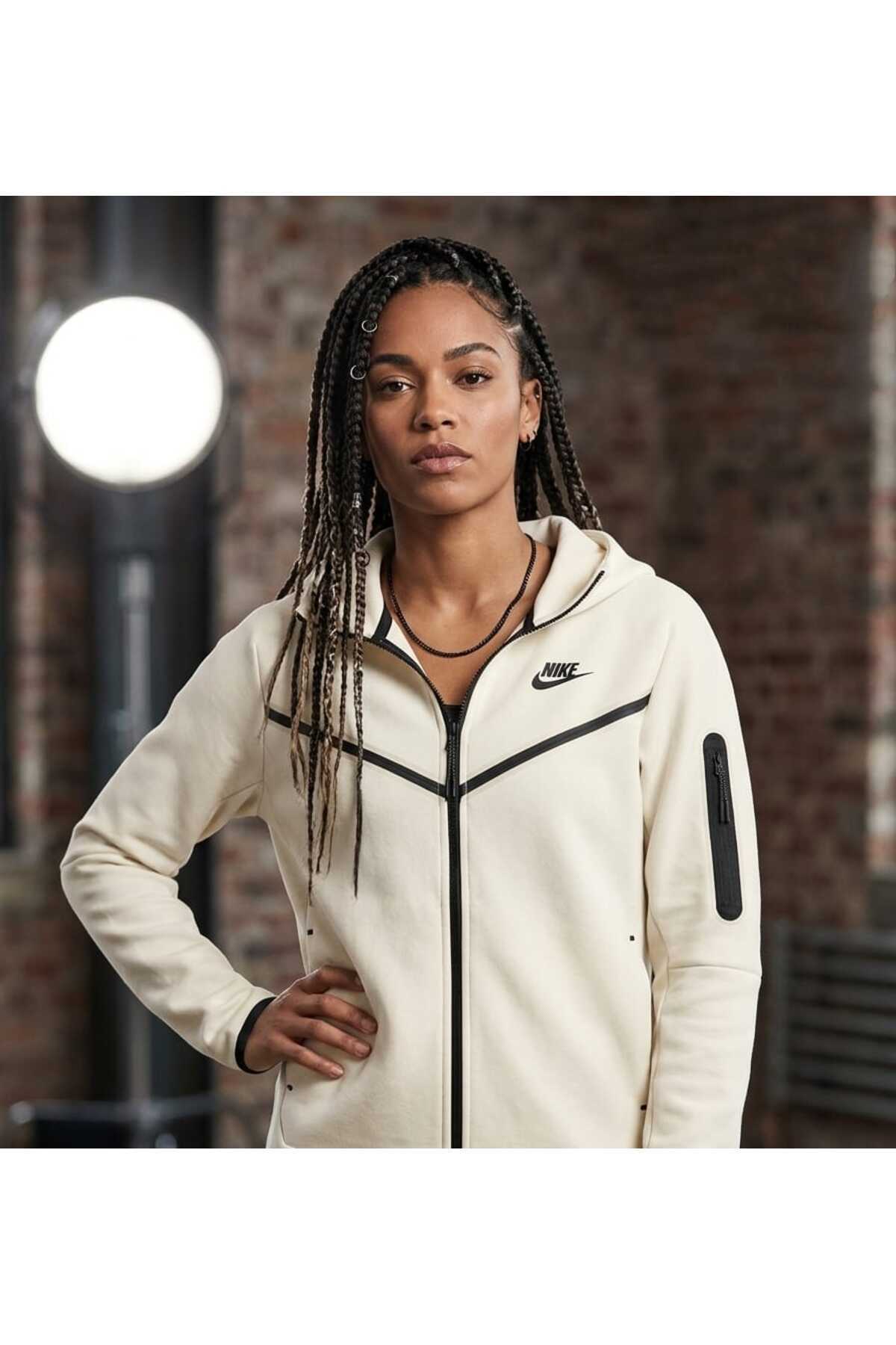 Nike Tech Fleece Windrunner Hoodie 2 krem Kadın Sweatshirt yakamoz spor