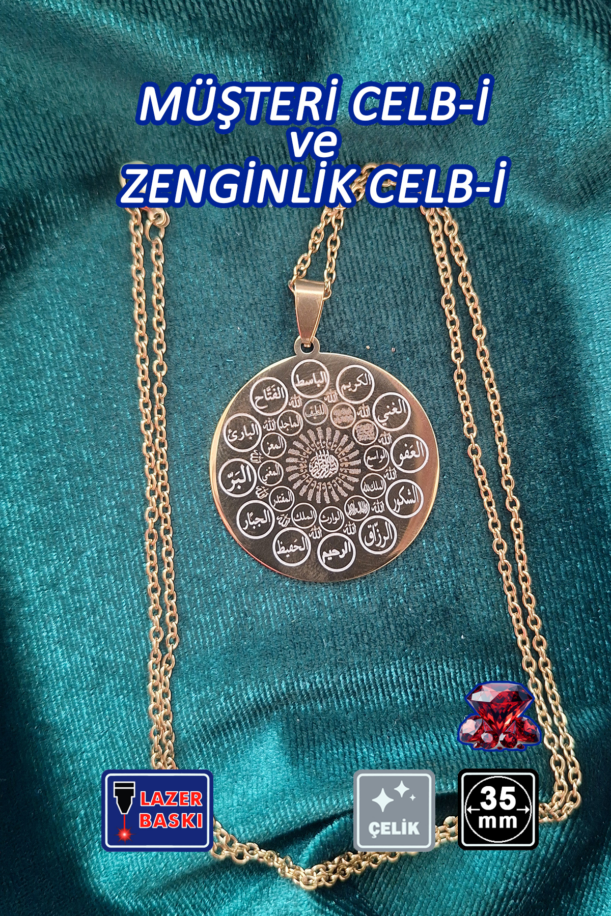 🙏Customer Celb-i Ve Wealth Celb-i (CUSTOMER WEALTH TALISMAN) Steel Necklace 🎨 Gold Color