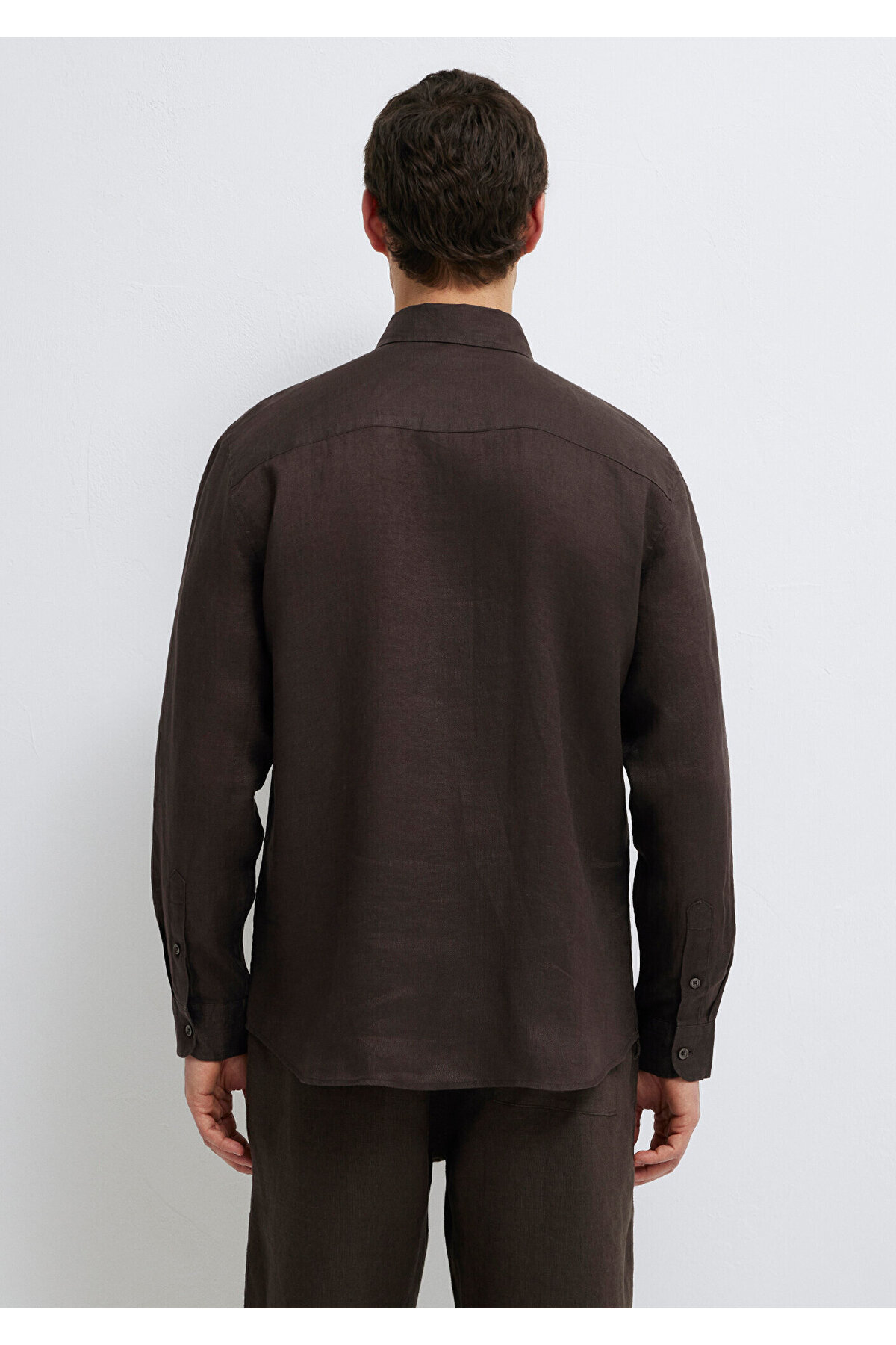 Mavi  Kahverengi Keten Karışımlı Gömlek Slim Fit / Dar Kesim 0211466-70219 - Görsel 6