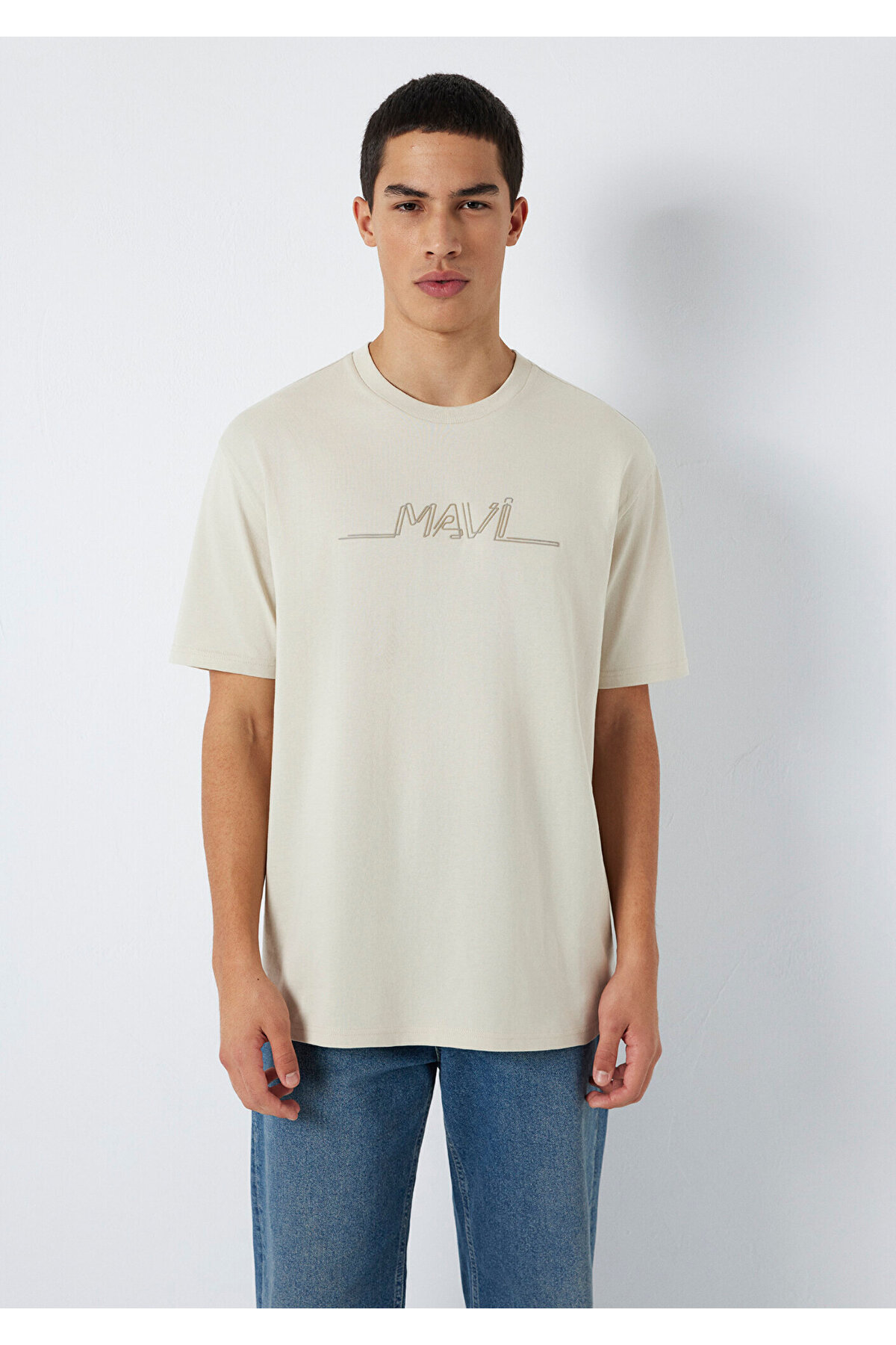 Mavi  Baskılı Bej Tişört Loose Fit / Bol Rahat Kesim 0613128-70144 - Görsel 3