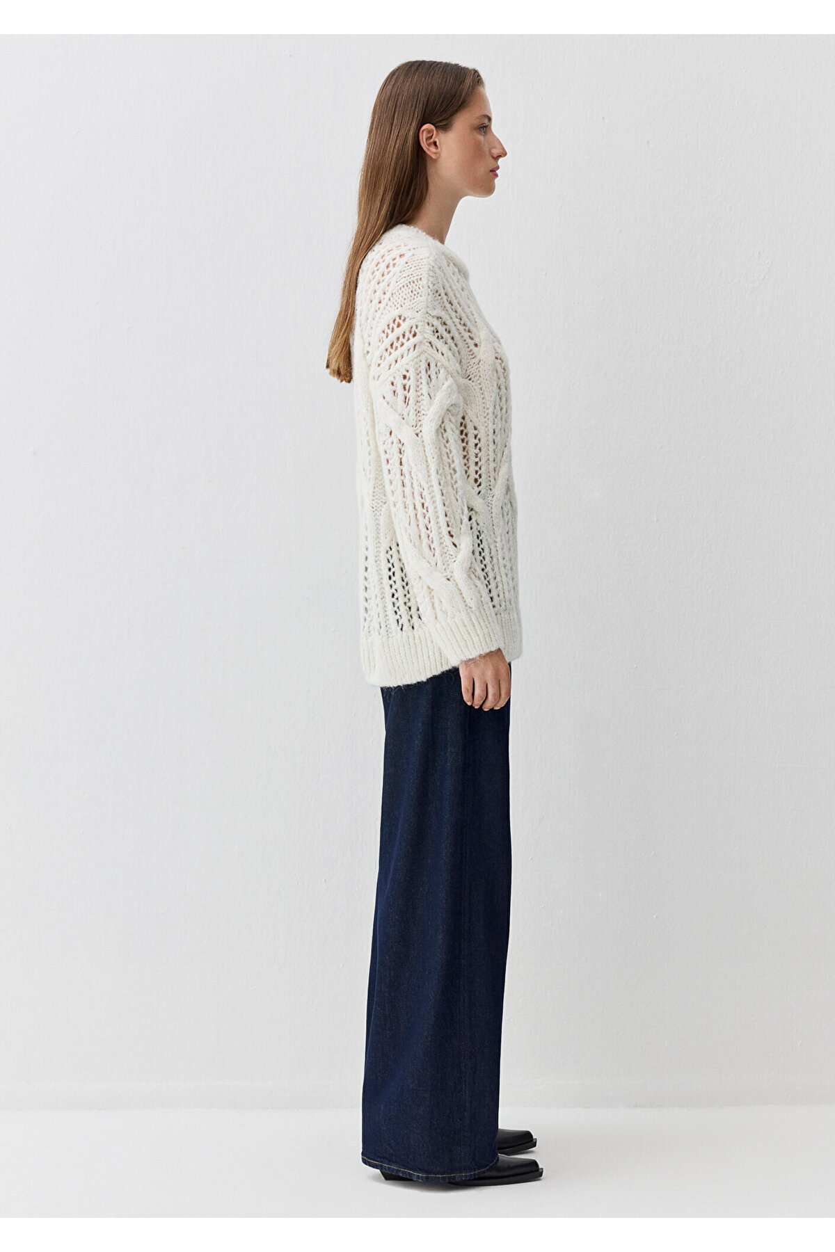 Mavi  Yün Karışımlı Ekru Kazak Oversize / Geniş Kesim 1710828-70057 - Görsel 5