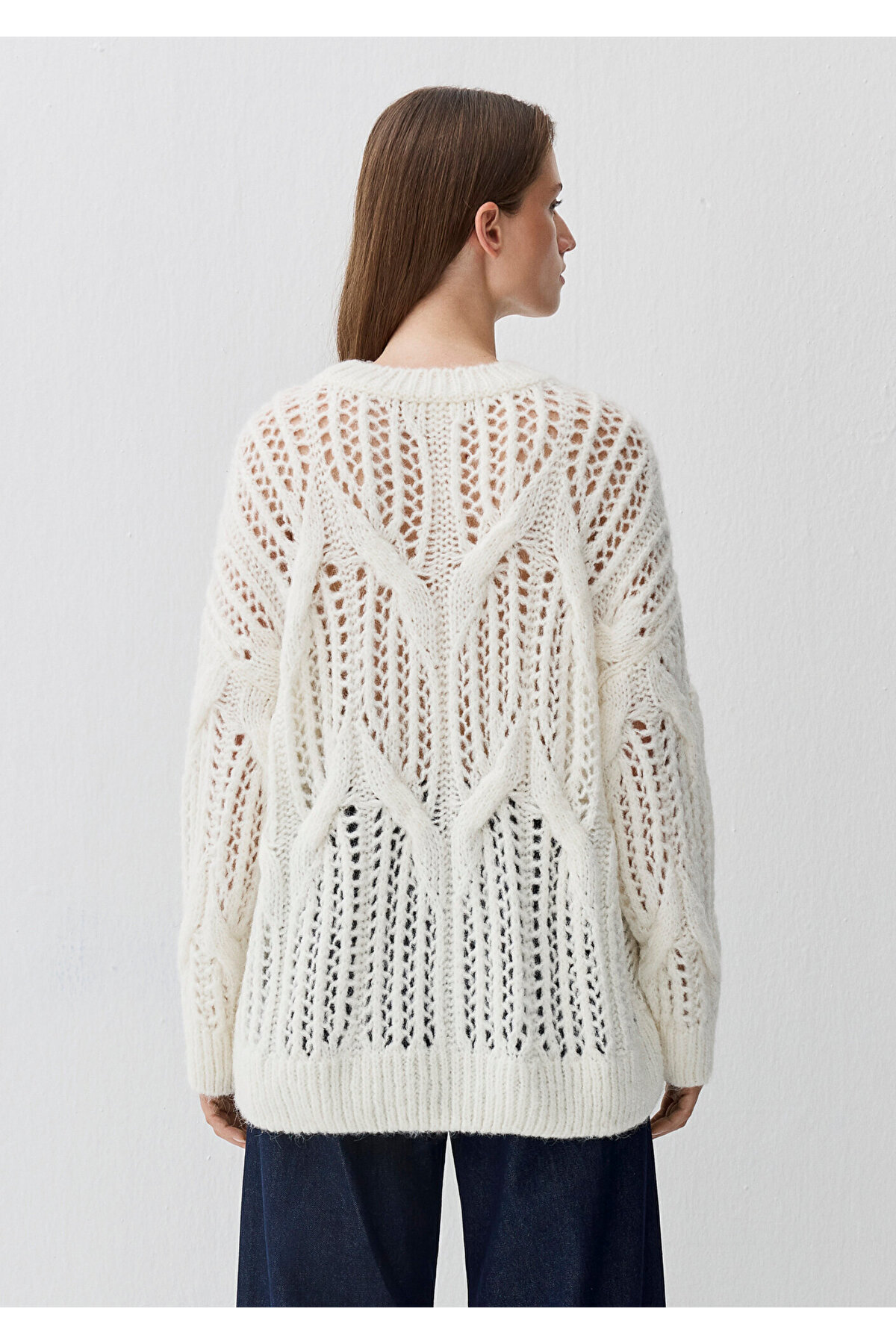 Mavi  Yün Karışımlı Ekru Kazak Oversize / Geniş Kesim 1710828-70057 - Görsel 4