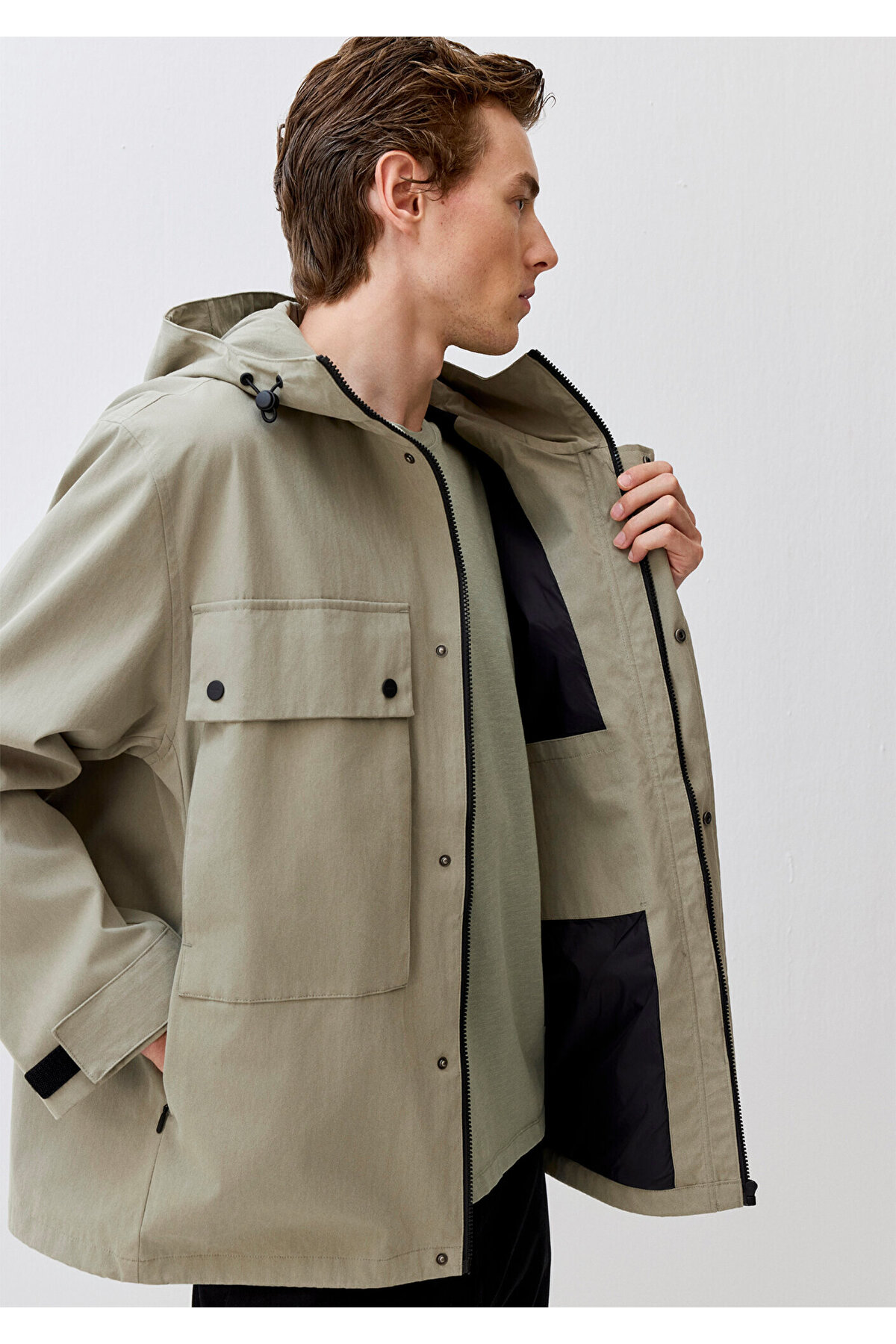 Mavi  Kapüşonlu Yeşil Ceket Oversize / Geniş Kesim 0110365-71484 - Görsel 3