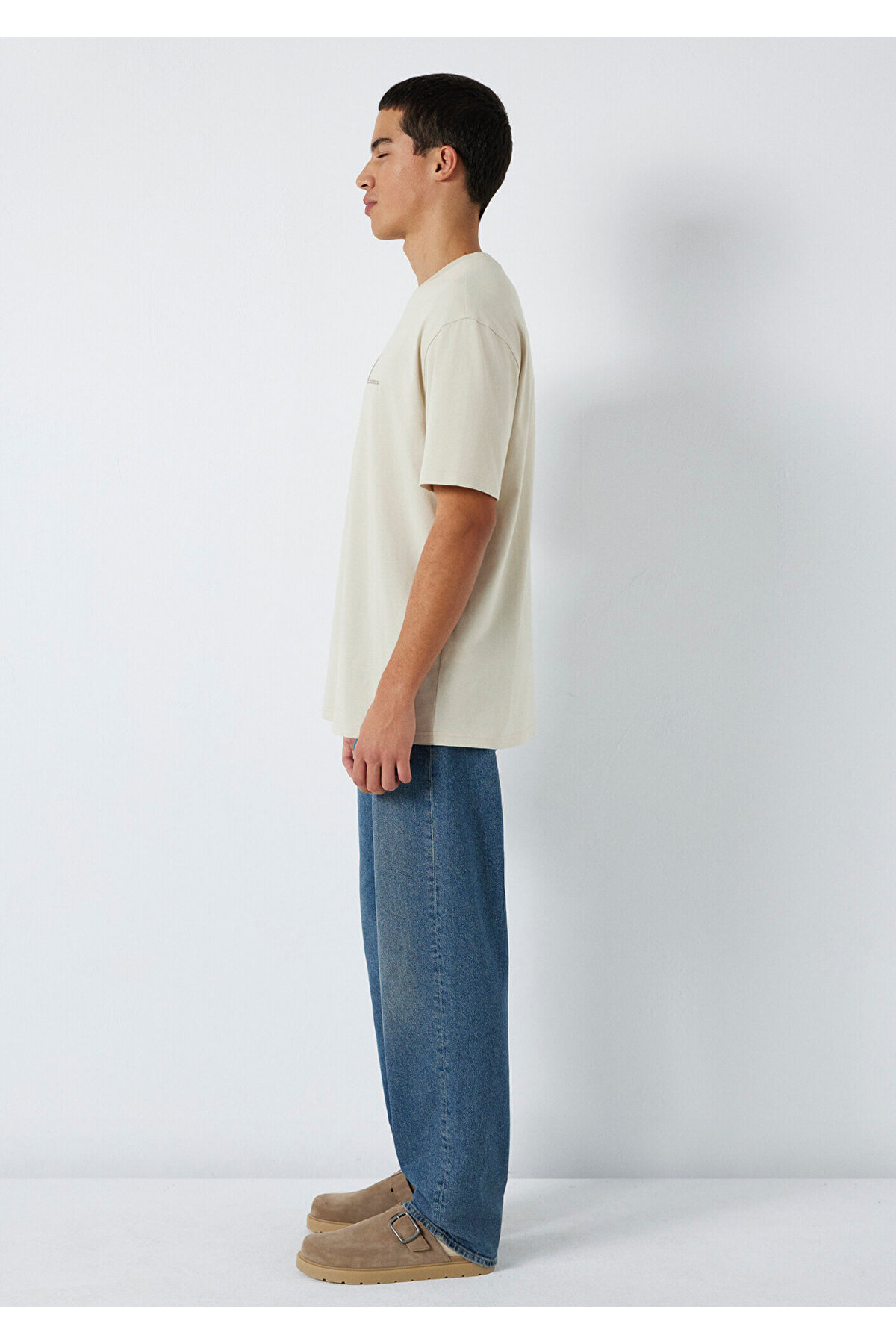 Mavi  Baskılı Bej Tişört Loose Fit / Bol Rahat Kesim 0613128-70144 - Görsel 4