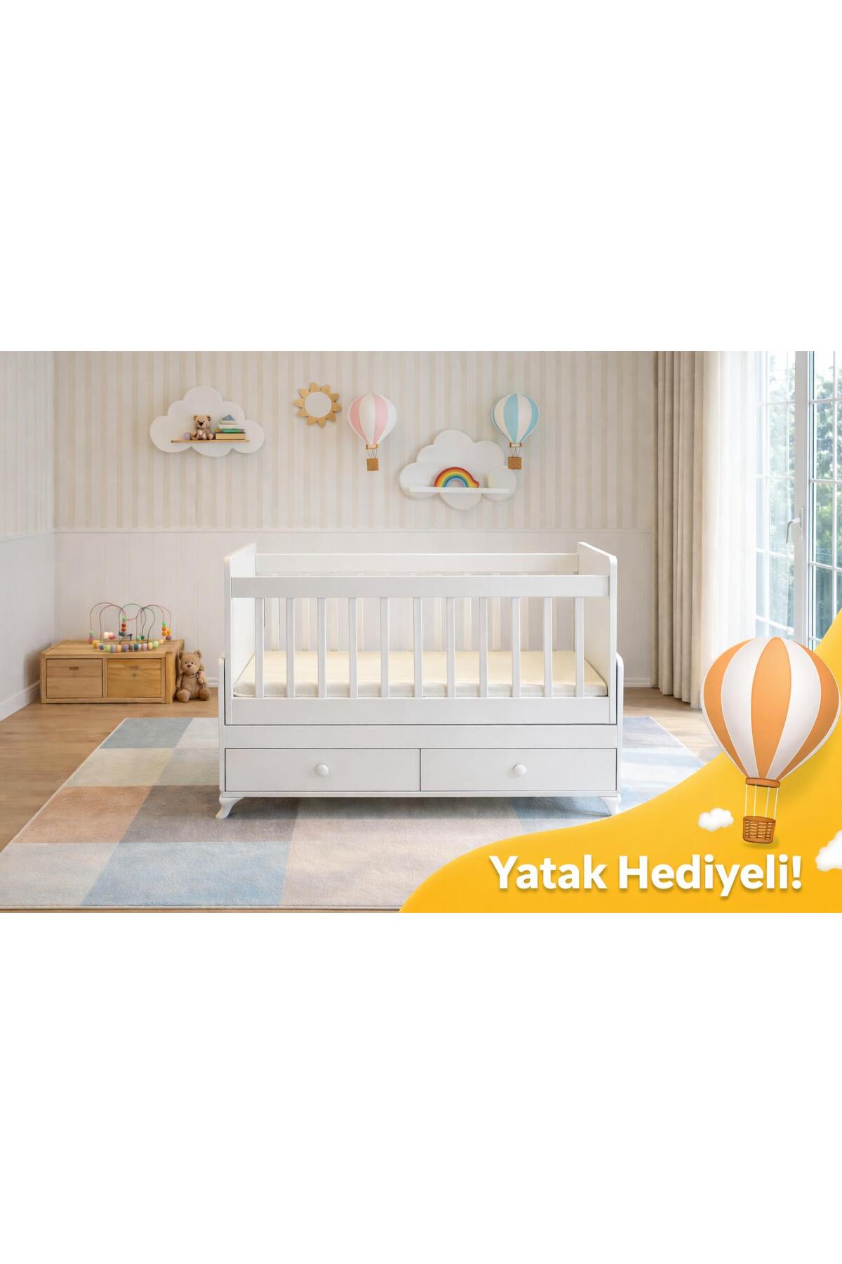 BANANA BABY KOZA Yatak Hediyeli Anneyanı Sallanır Sabitlenir Çekmeceli 60*120 Beşik