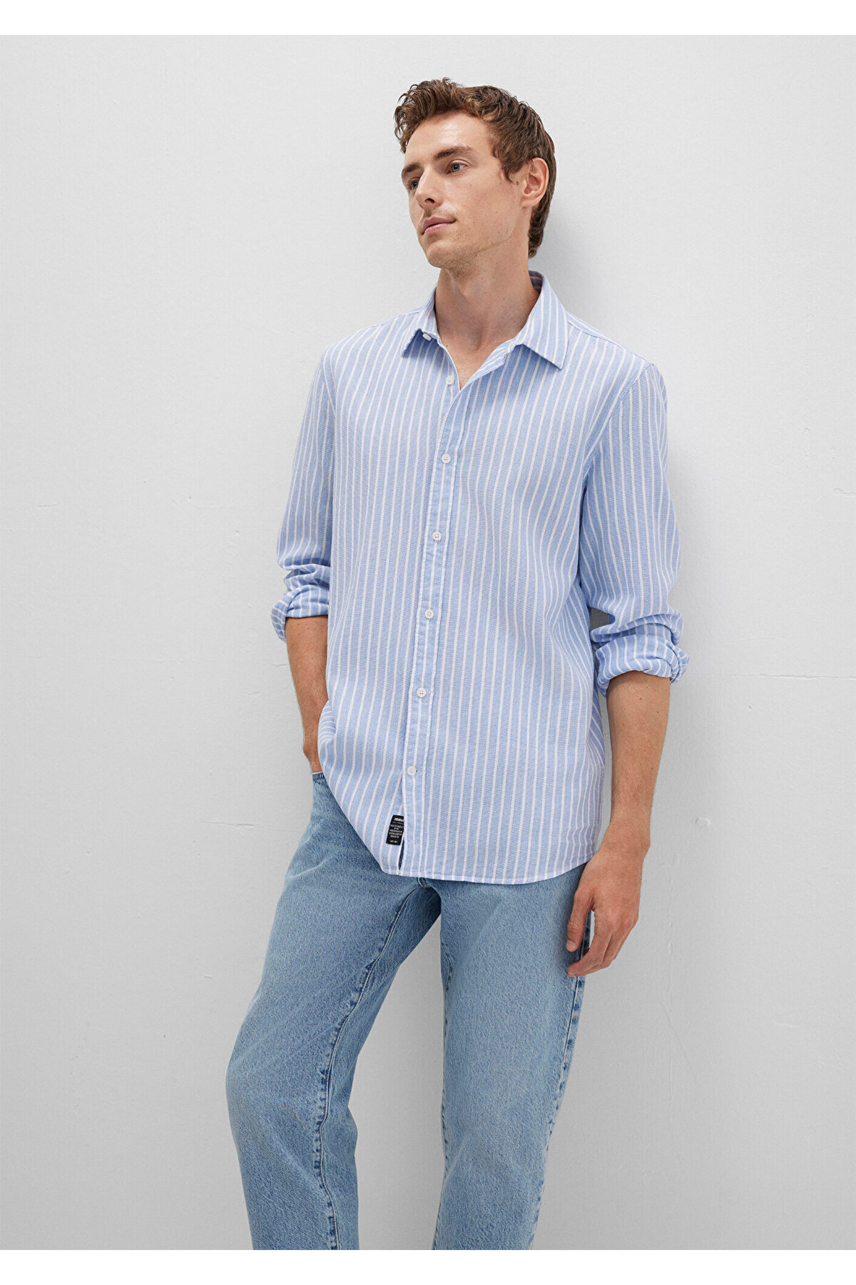 Mavi  Çizgili Gömlek Regular Fit / Normal Kesim 0211693-90912 - Görsel 3