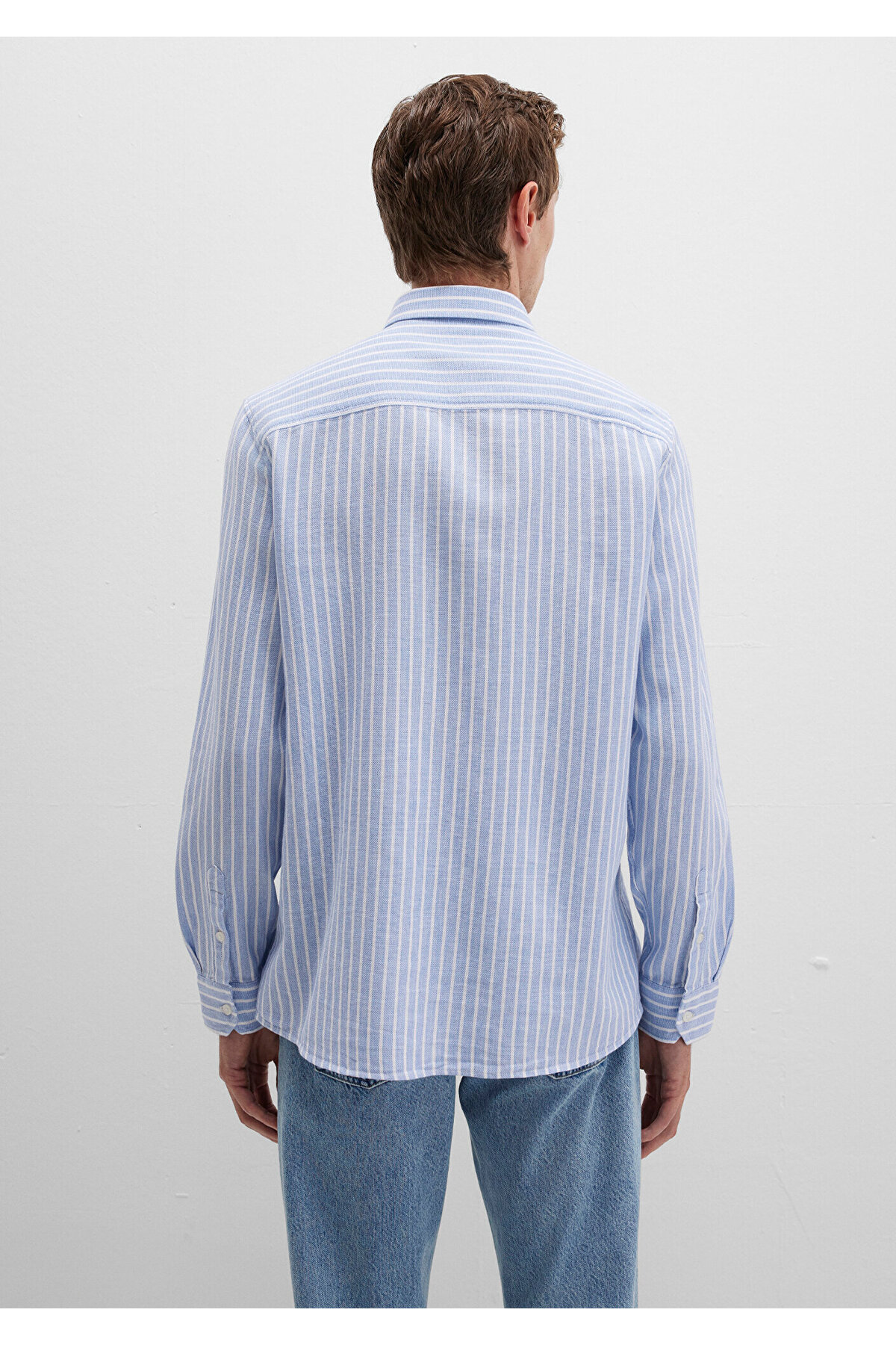 Mavi  Çizgili Gömlek Regular Fit / Normal Kesim 0211693-90912 - Görsel 5