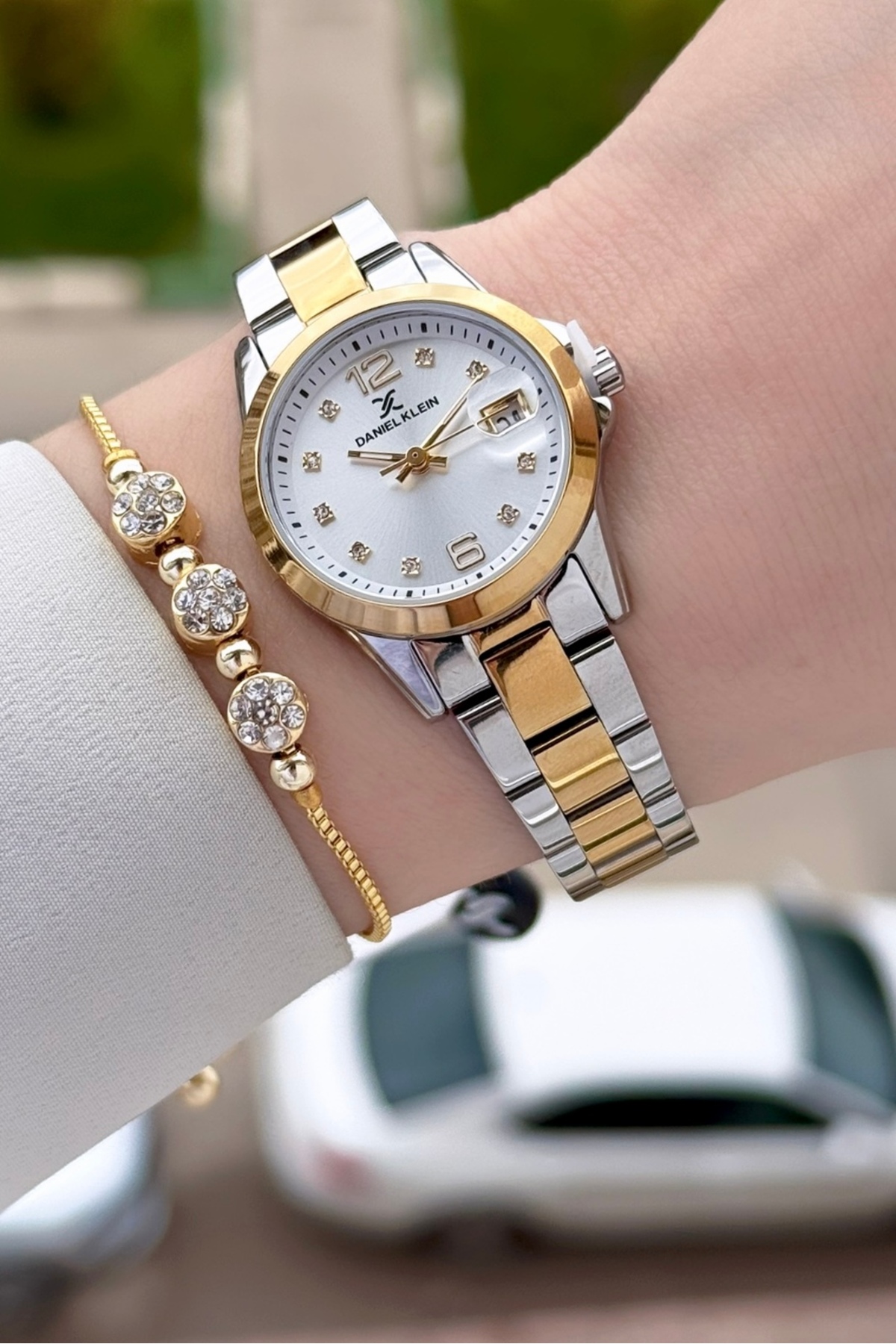 Gold Silver Color 28mm Women Wrist Watch & Bracelet