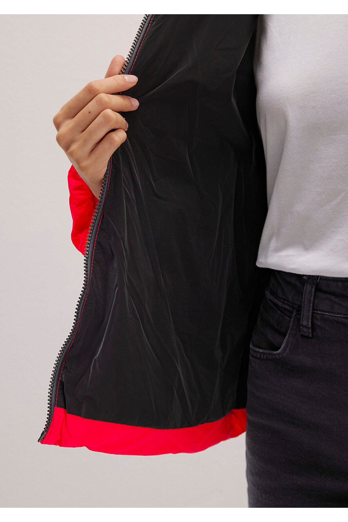 Mavi  Kapüşonlu Kırmızı Şişme Mont 1110043-81773 - Görsel 6