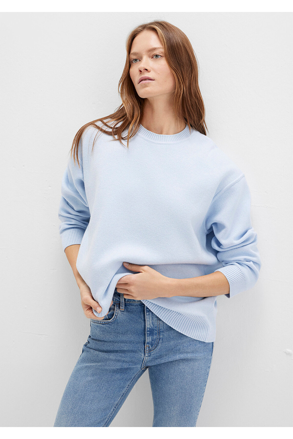 Mavi  Bisiklet Yaka Mavi Kazak Oversize / Geniş Kesim 1710499-70717