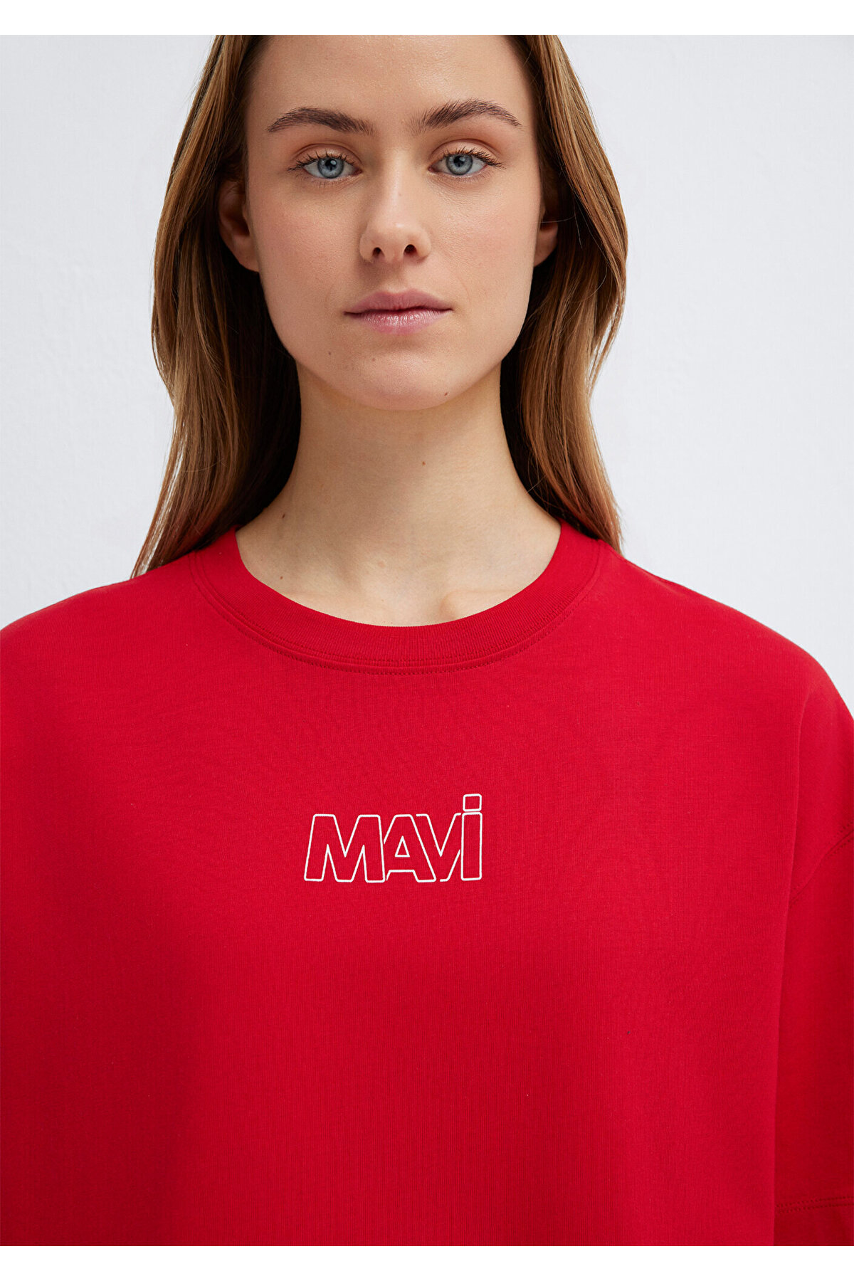 Mavi  Logo Baskılı Kırmızı Tişört Oversize / Geniş Kesim 1611592-82054 - Görsel 6