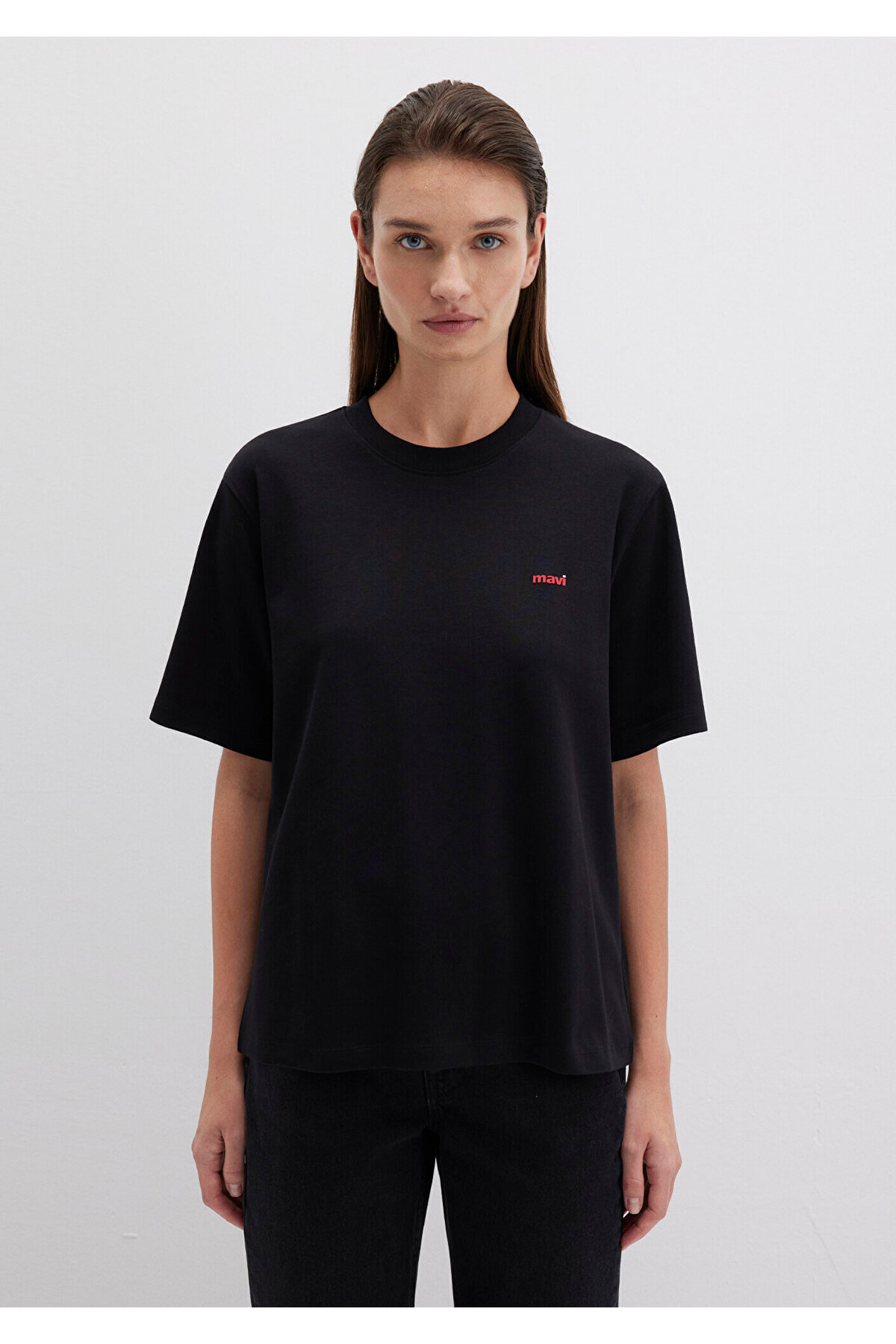 Mavi  Mini Logo Baskılı İnterlok Siyah Basic Tişört Regular Fit / Normal Kesim 1612122-900 - Görsel 3