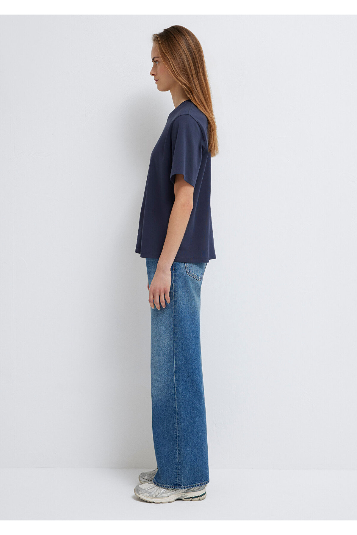 Mavi  Logo Baskılı İnterlok Lacivert Tişört Loose Fit / Bol Rahat Kesim 1612829-85315 - Görsel 5
