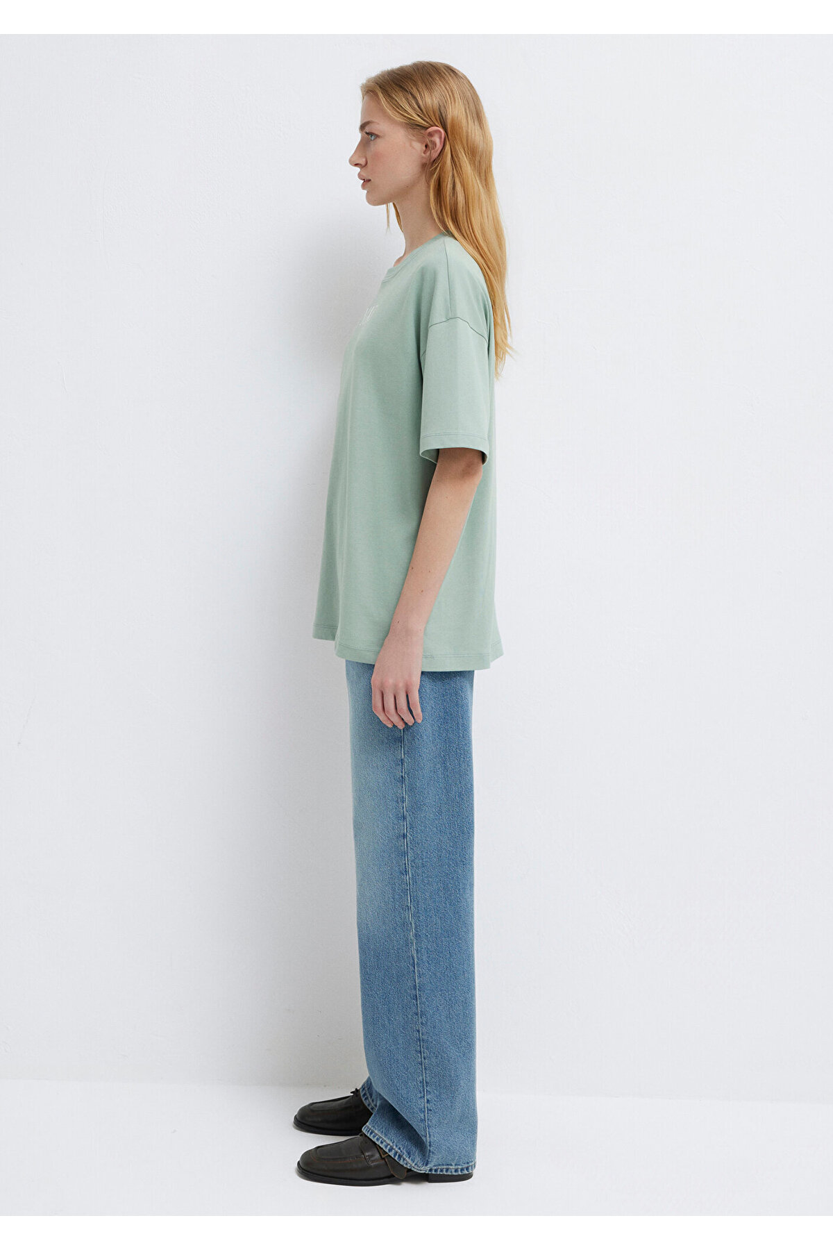Mavi  Logo Baskılı Yeşil Tişört Oversize / Geniş Kesim 1611593-71787 - Görsel 5