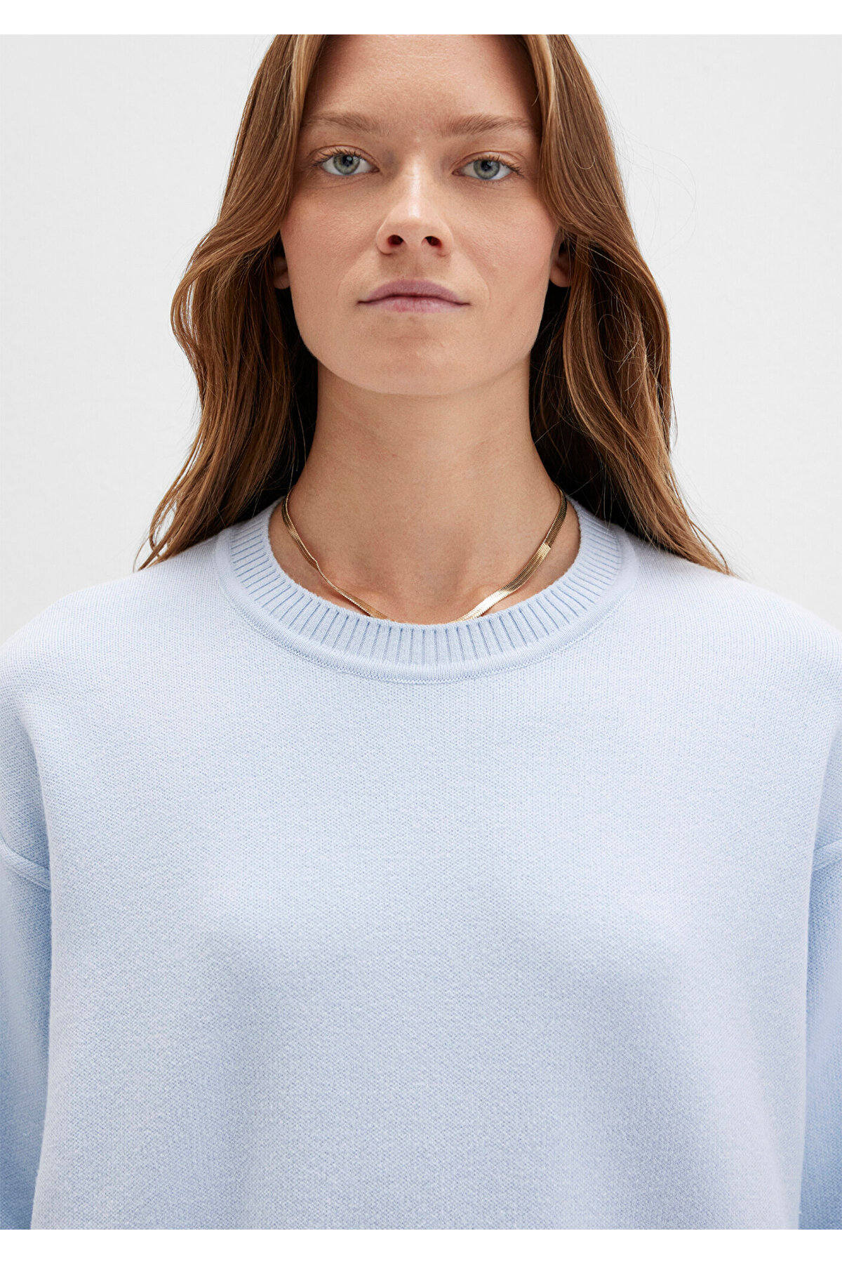 Mavi  Bisiklet Yaka Mavi Kazak Oversize / Geniş Kesim 1710499-70717 - Görsel 6