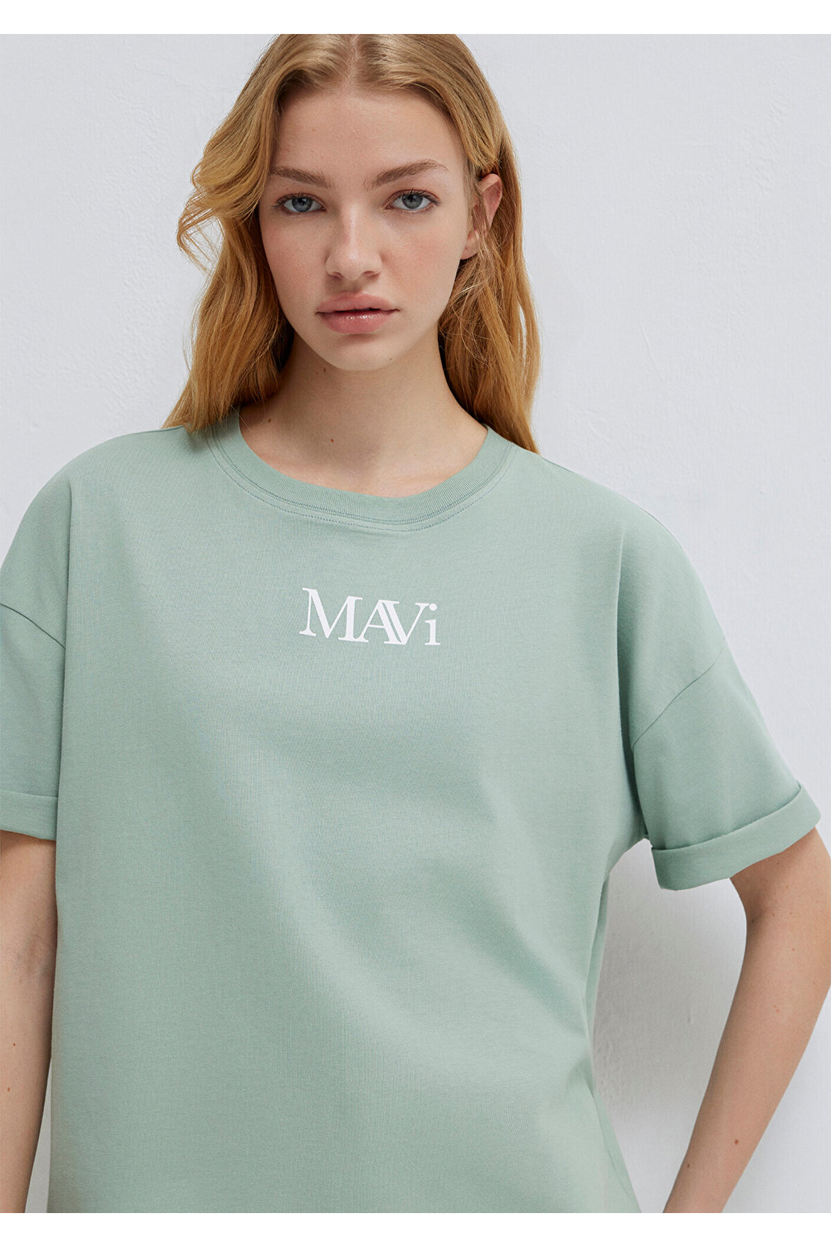 Mavi  Logo Baskılı Yeşil Tişört Oversize / Geniş Kesim 1611593-71787 - Görsel 2