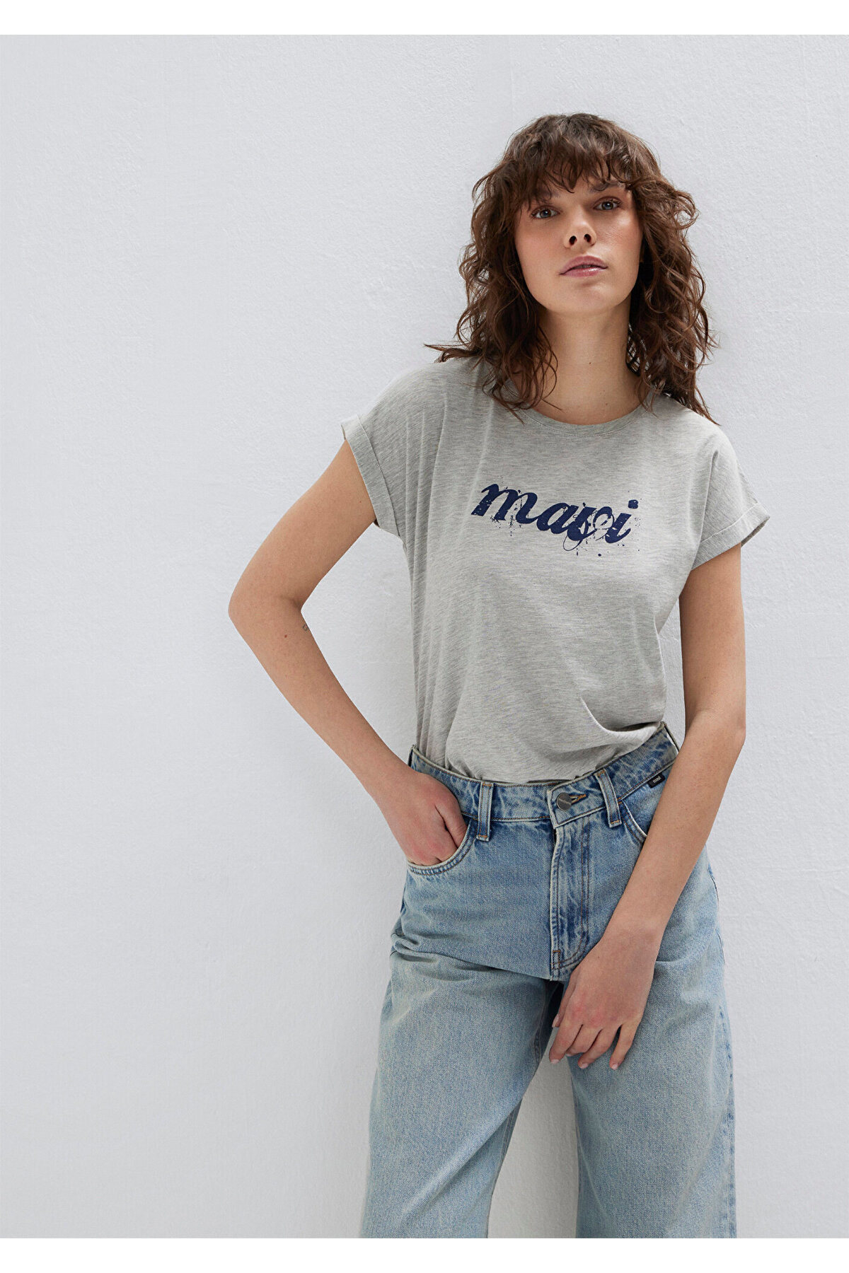 Mavi  Logo Baskılı Gri Tişört Loose Fit / Bol Rahat Kesim 166422-25702 - Görsel 2