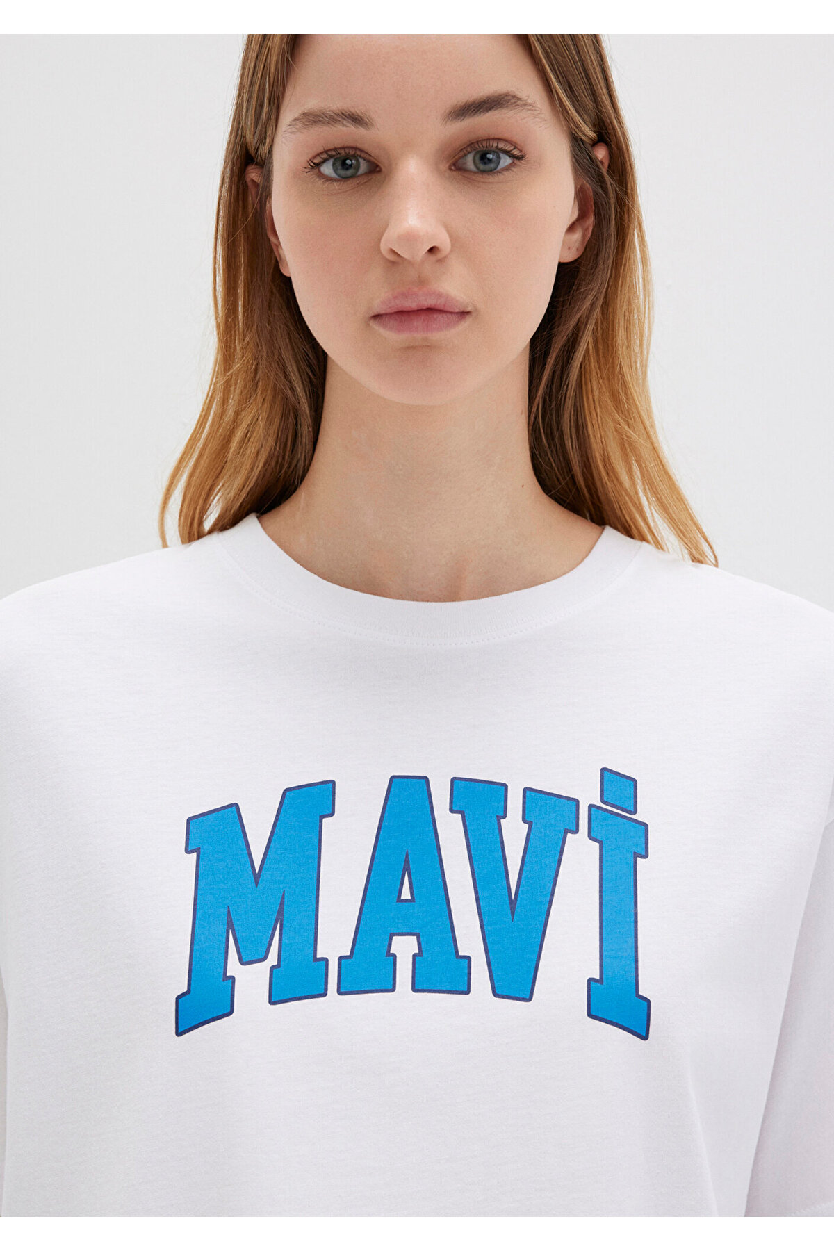 Mavi  Logo Baskılı Beyaz Tişört Oversize / Geniş Kesim 1600843-70000 - Görsel 5