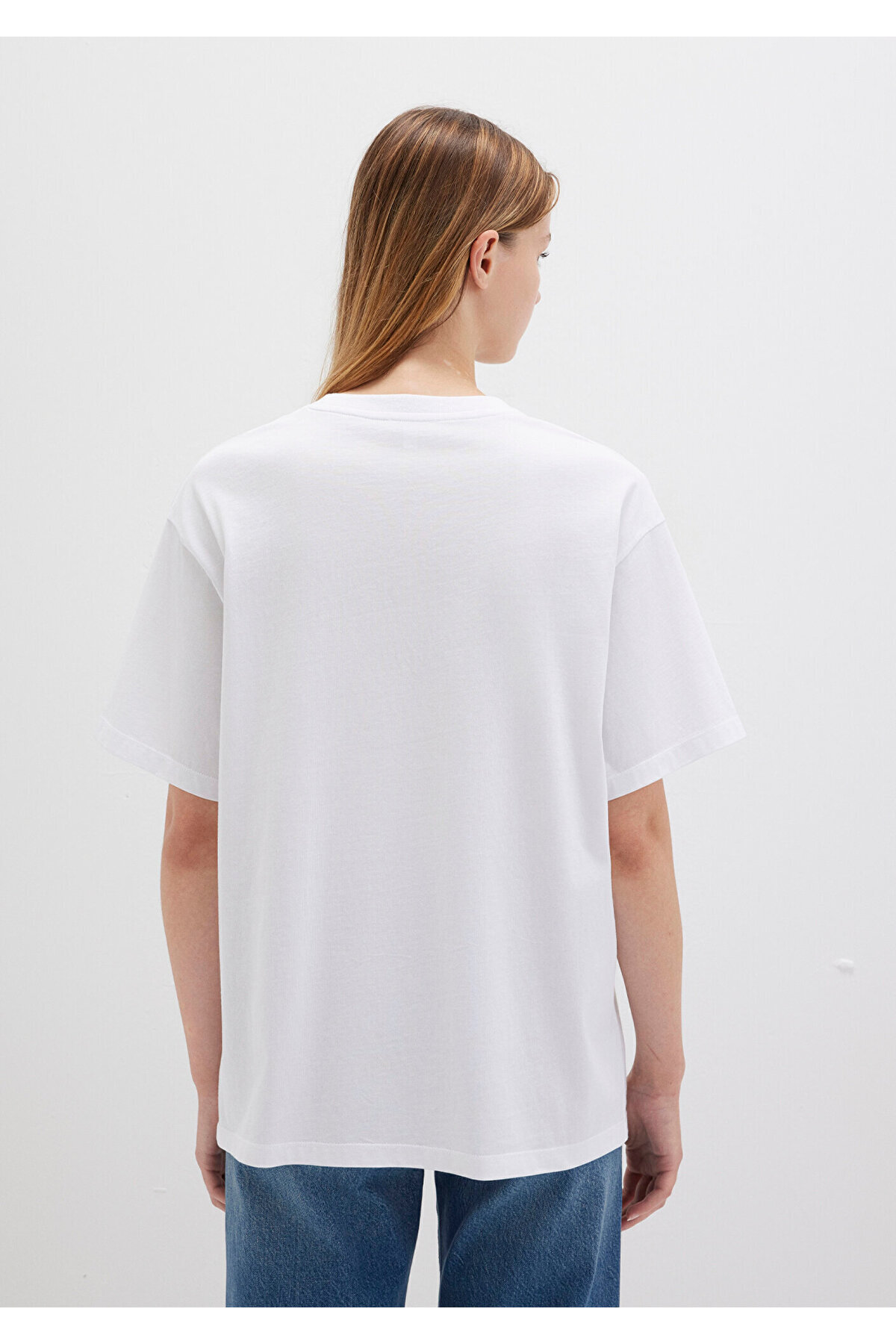 Mavi  Logo Baskılı Beyaz Tişört Oversize / Geniş Kesim 1600843-70000 - Görsel 4