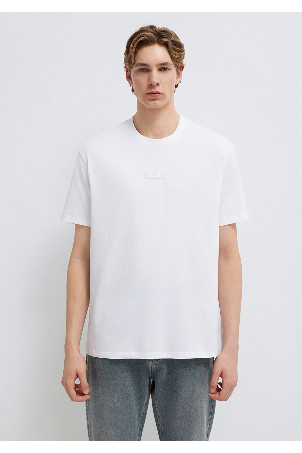 Mavi  Logo Baskılı Beyaz Tişört Loose Fit / Bol Rahat Kesim 0610100-620 - Görsel 4