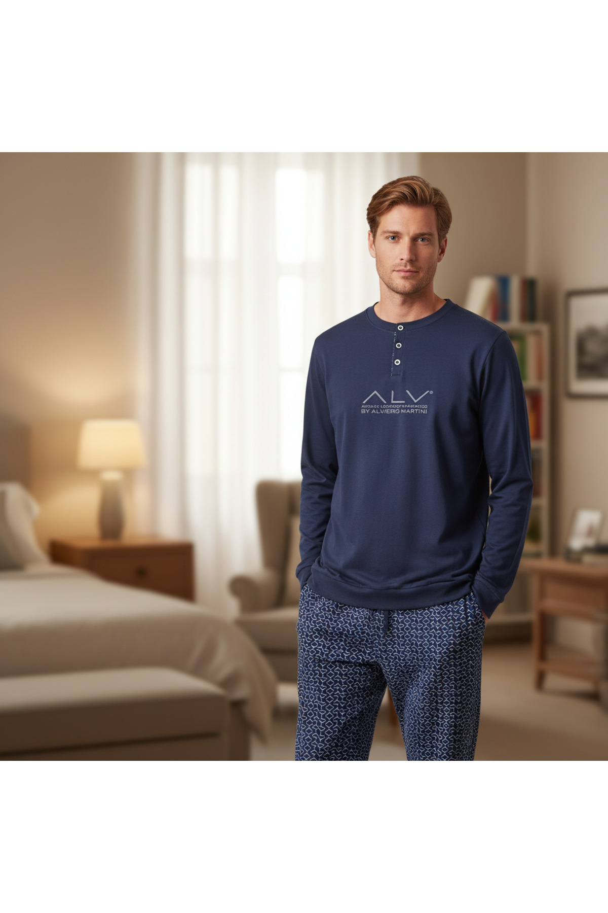 BONBON  Erkek Pamuklu Lacivert Renk Pijama Takımı AL001 V1