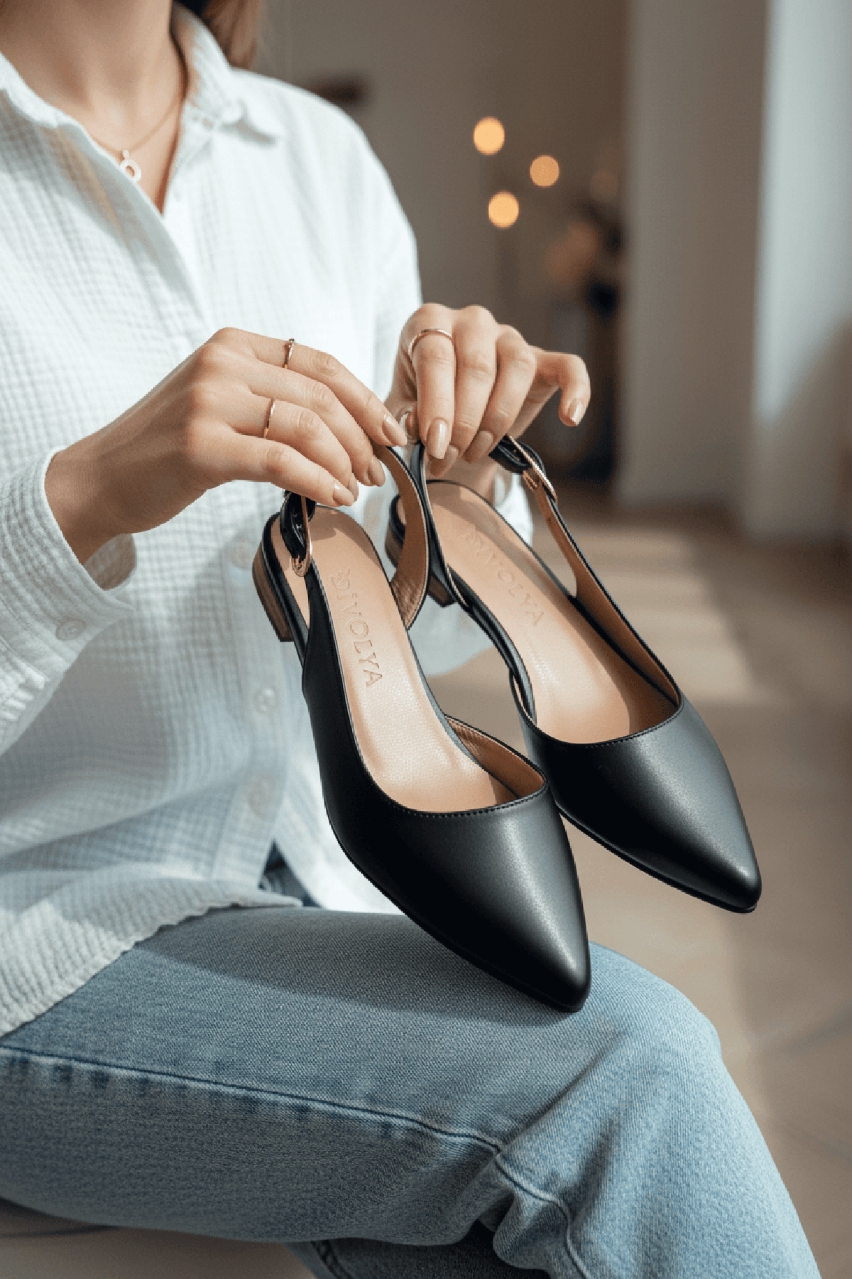 DİVOLYA  Metua Siyah Cilt Yanı Tıkalı ( 2 cm Topuklu ) Sivri Burun Ayakkabı - Görsel 8