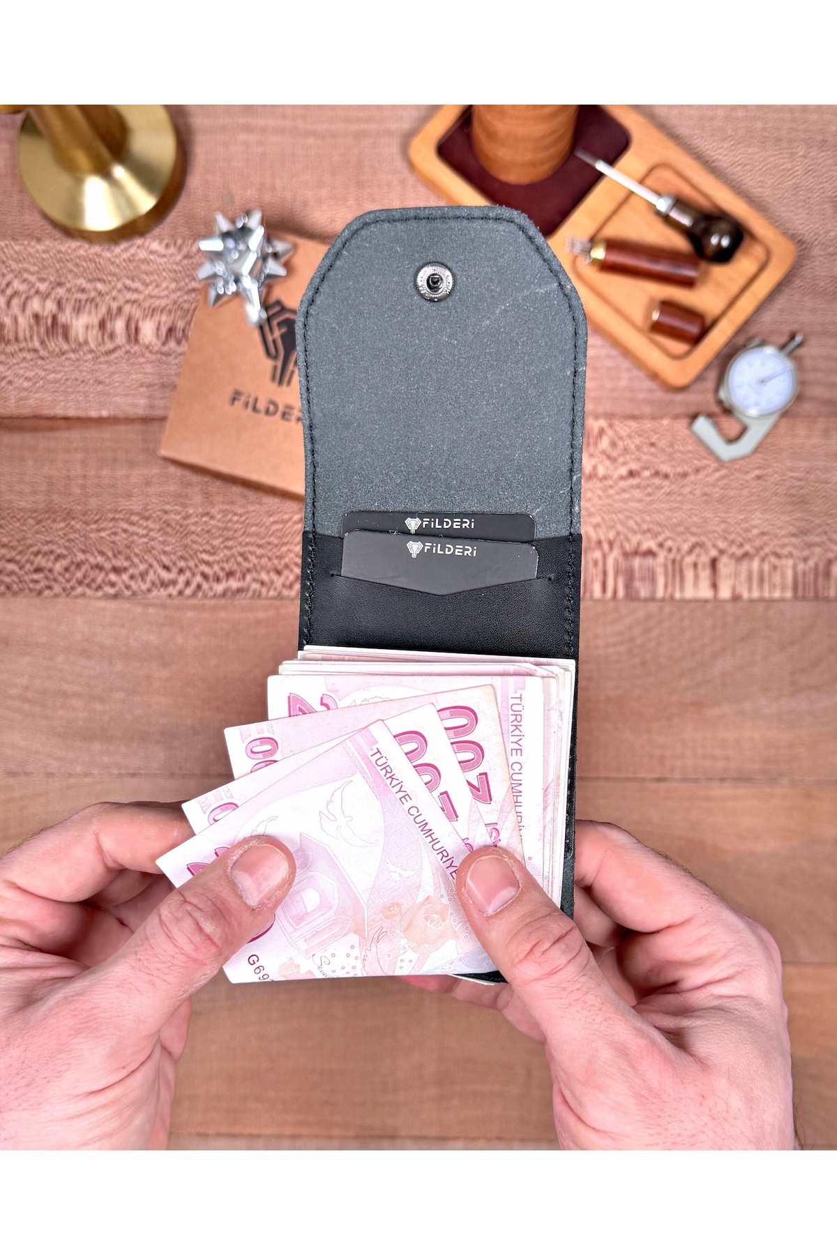 Fil Deri Trend Viral Hakiki Deri Para Bölmeli Kartlıklı Pratik Cüzdan 2142 görsel 3