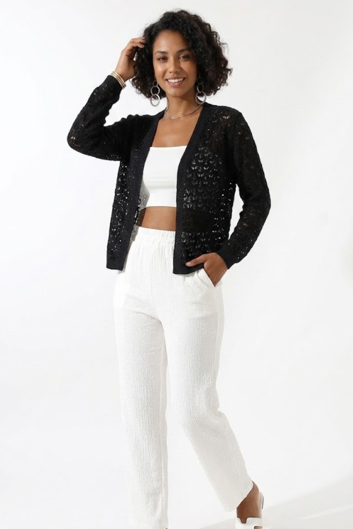 Devinka  Kadın Siyah Dantel Hırka - Görsel 4