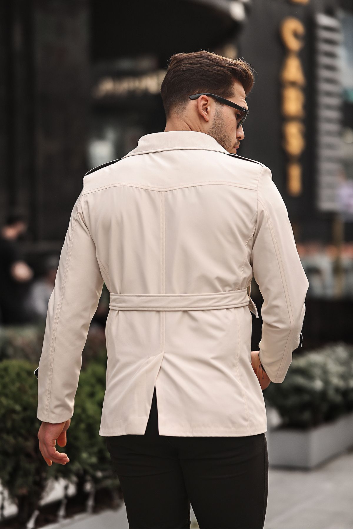 Mero Life  Erkek Krem Mevsimlik Astarlı Kemerli Kruvaze Trençkot - Görsel 6