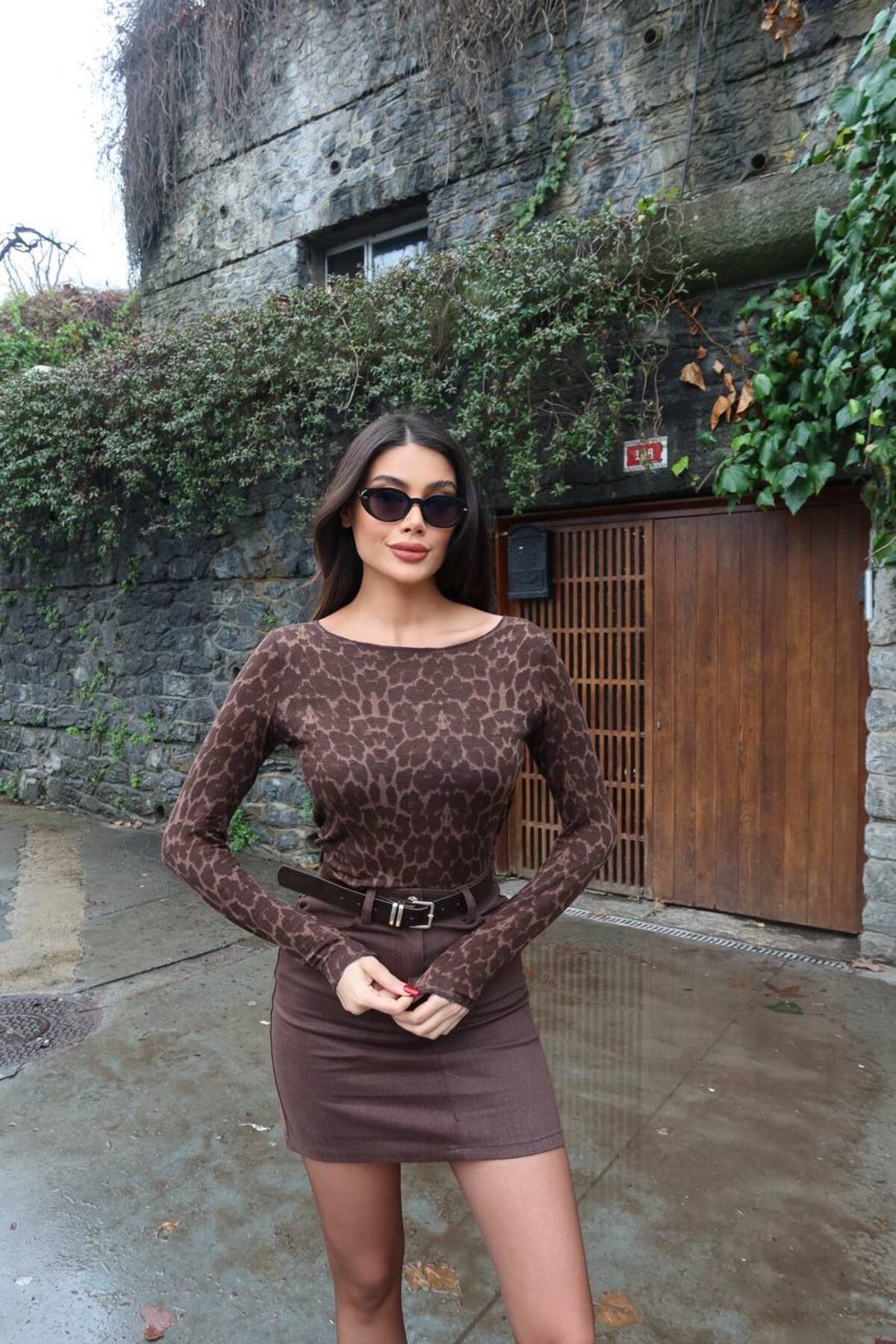 İLKCET MODA Uzun Kol Transparan Leopar Desenli Bluz görsel 6