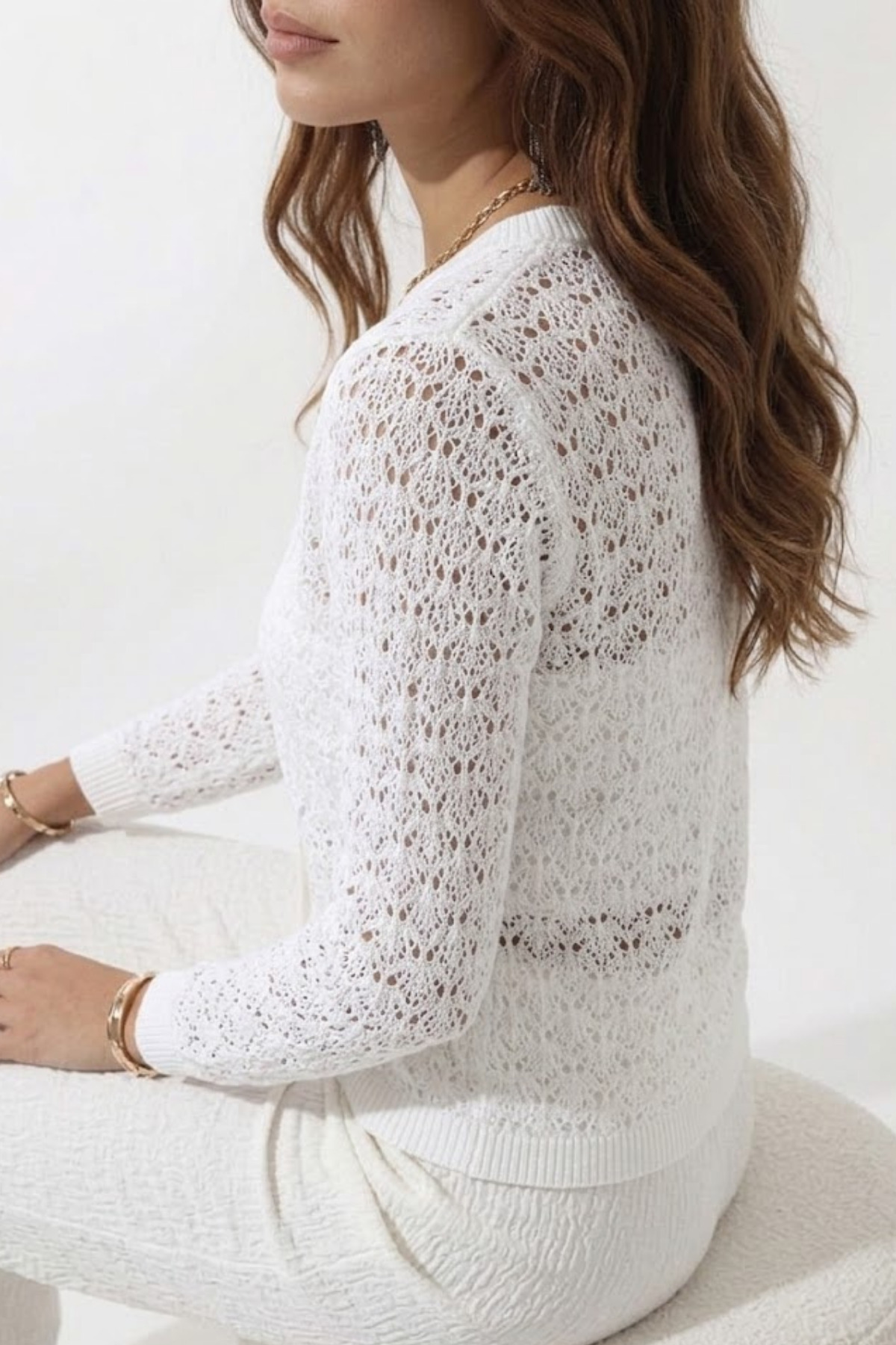 Devinka  Kadın Beyaz Dantel Hırka - Görsel 5