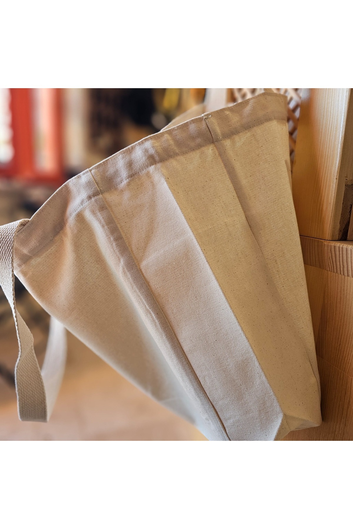 Pikkuva  Pembe Çiçekler ve Yeşil Yapraklar Baskılı Naturel Kanvas Bez Çanta Sap Beyaz Cırt Cırtlı - Küçük - Görsel 4