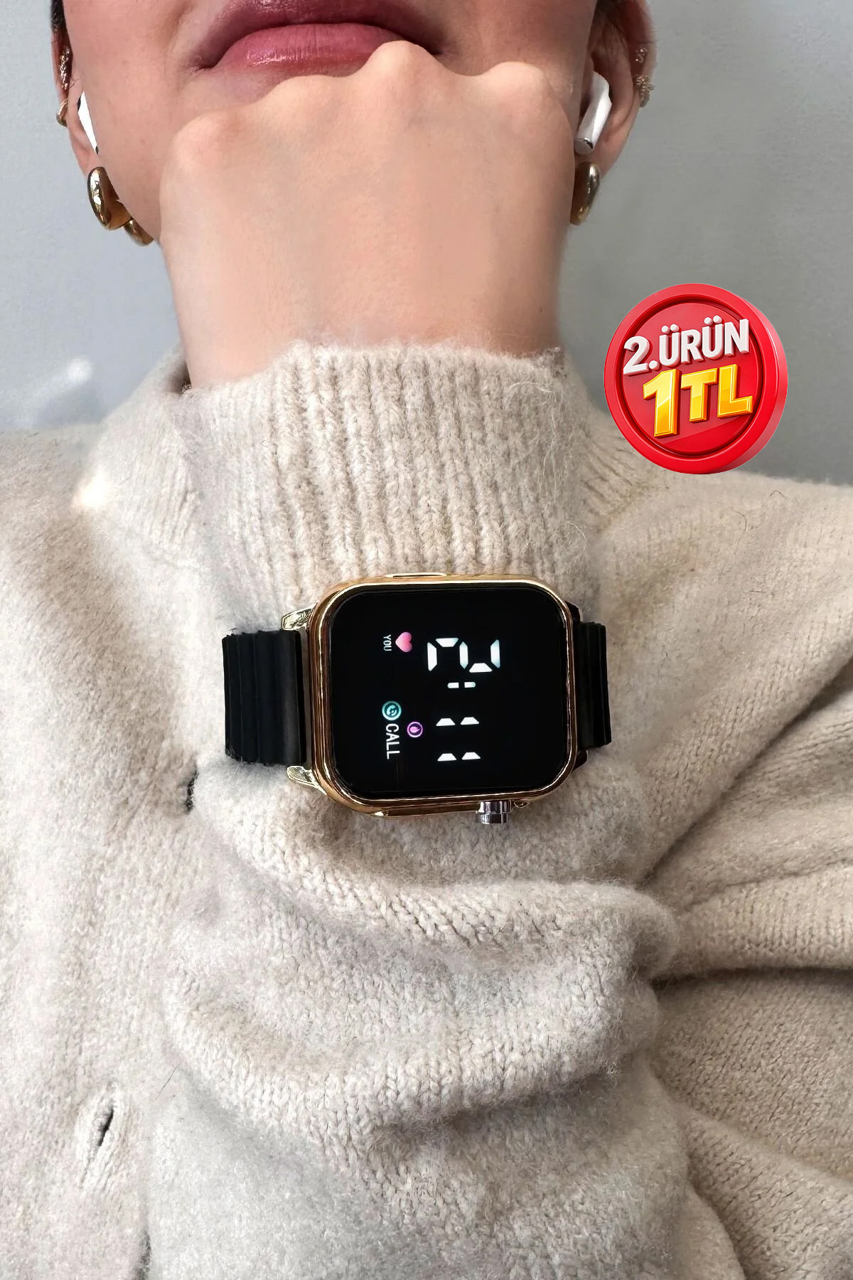 Aqua Di Polo 1987  Siyah Gold Silikon Unisex Dijital Led Kol Saati